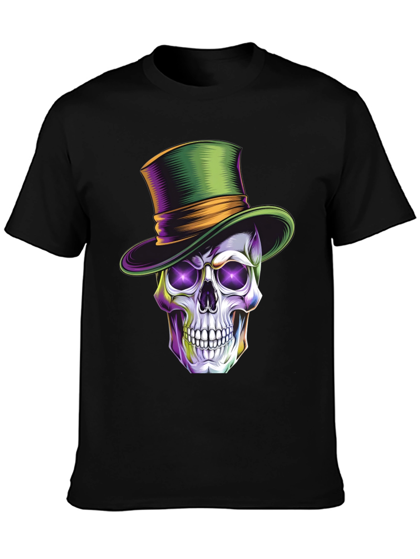 Black Skull with Top Hat Graphic T-Shirt view 3