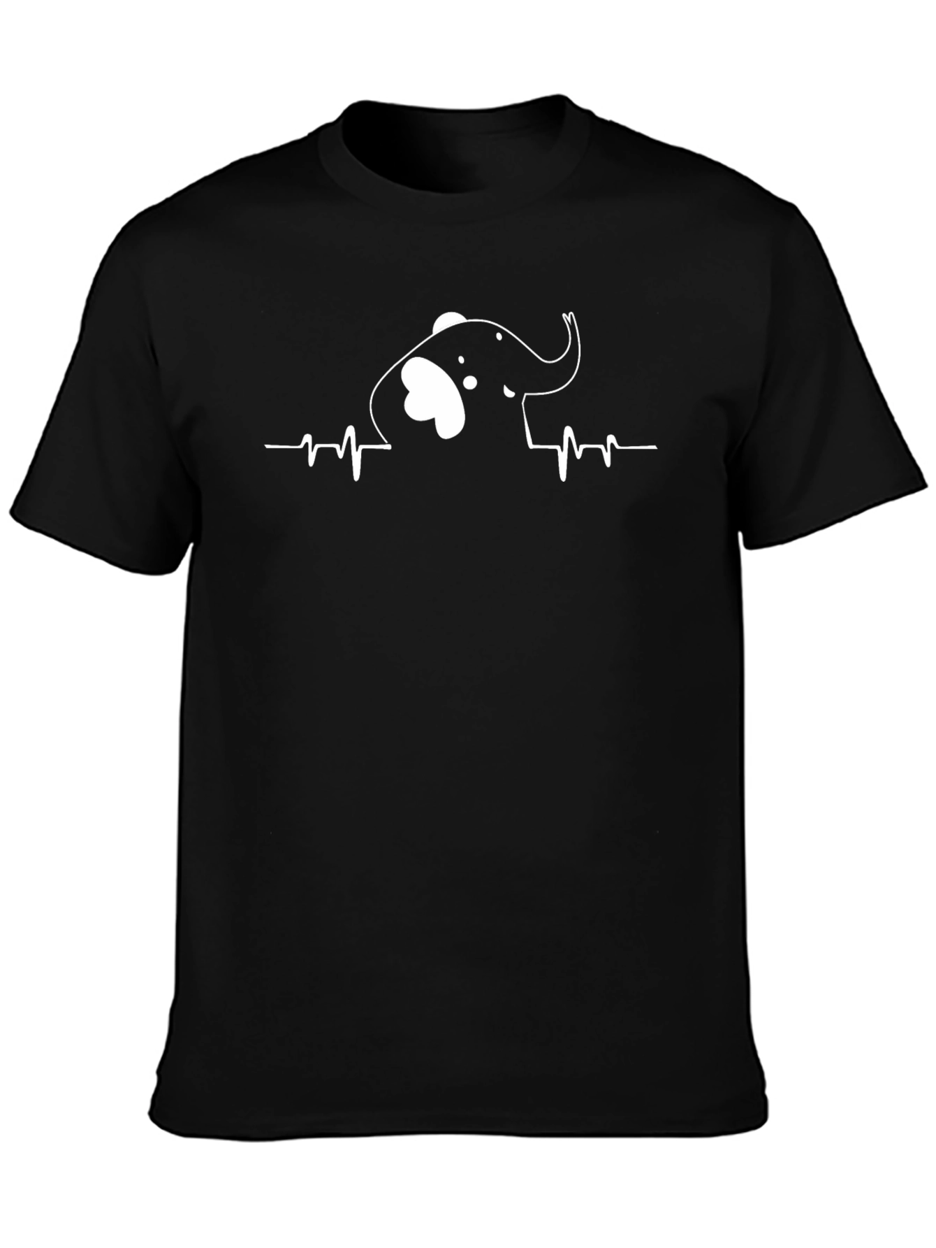 Black Elephant Heartbeat Graphic Tee - Soft Black Cotton view 3