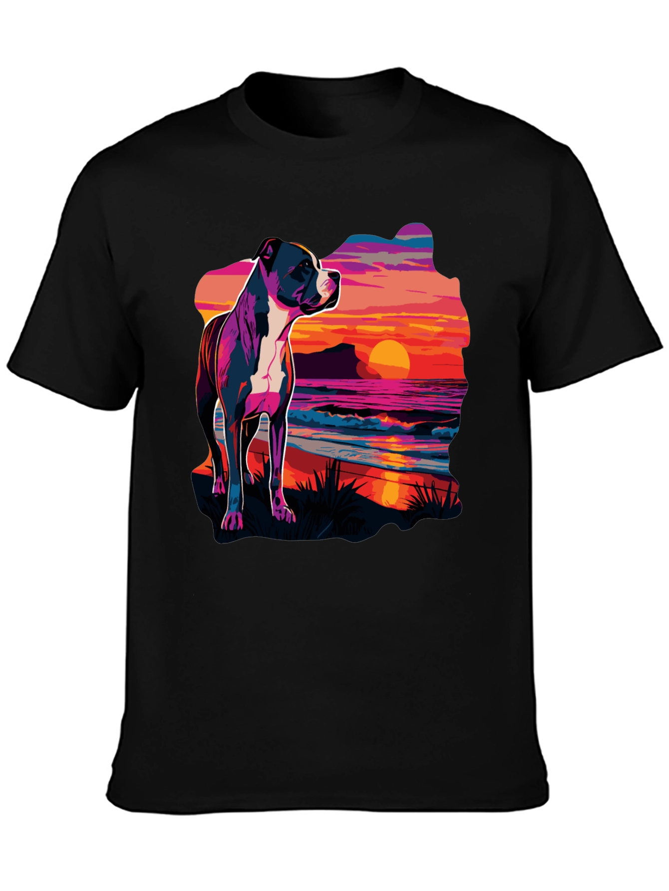 Black Sunset Pitbull Graphic Tee - Cool Dog Lover Shirt view 3