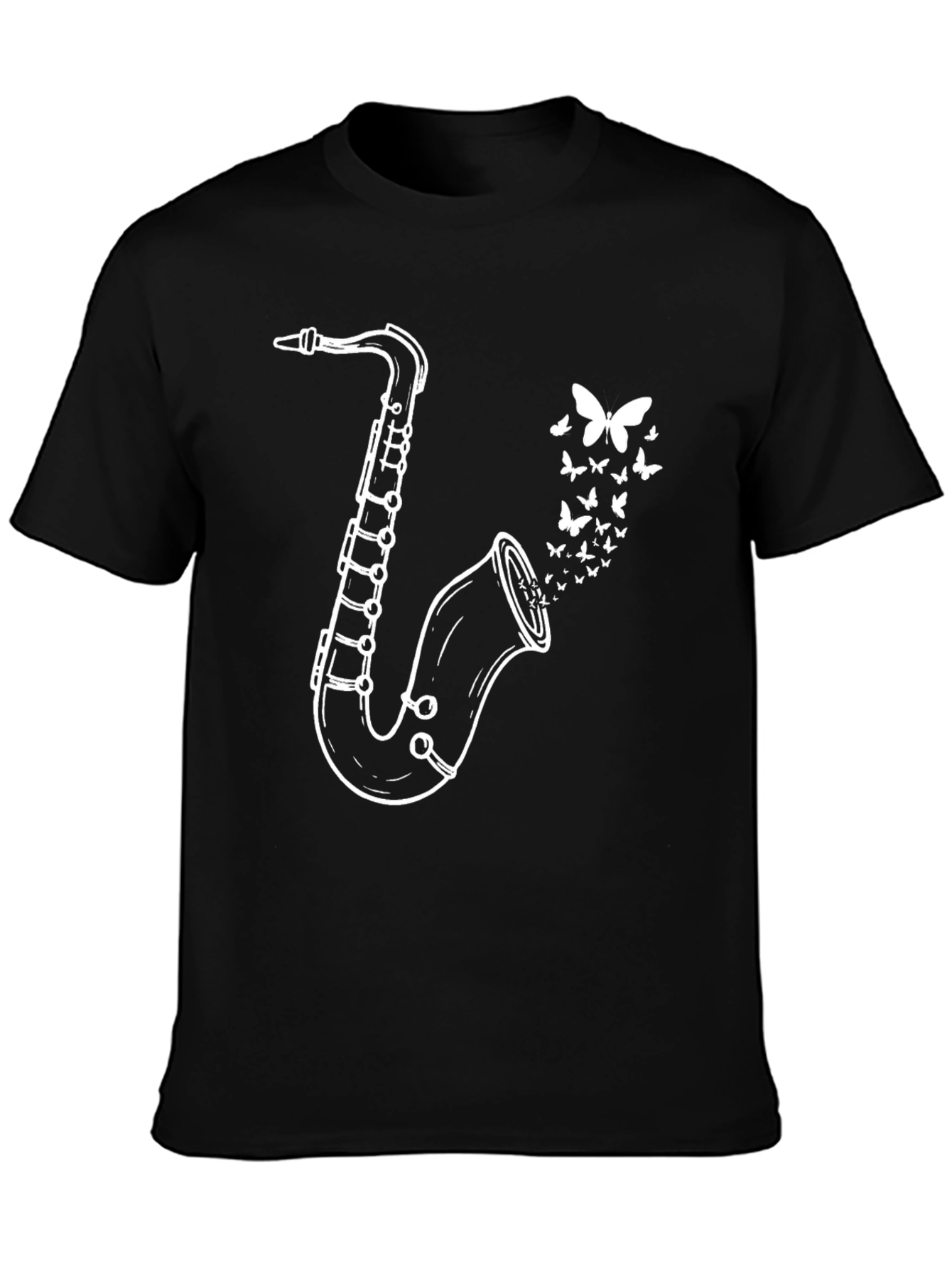 Black Saxophone Butterfly Graphic Tee - Black Casual T-Shirt view 3