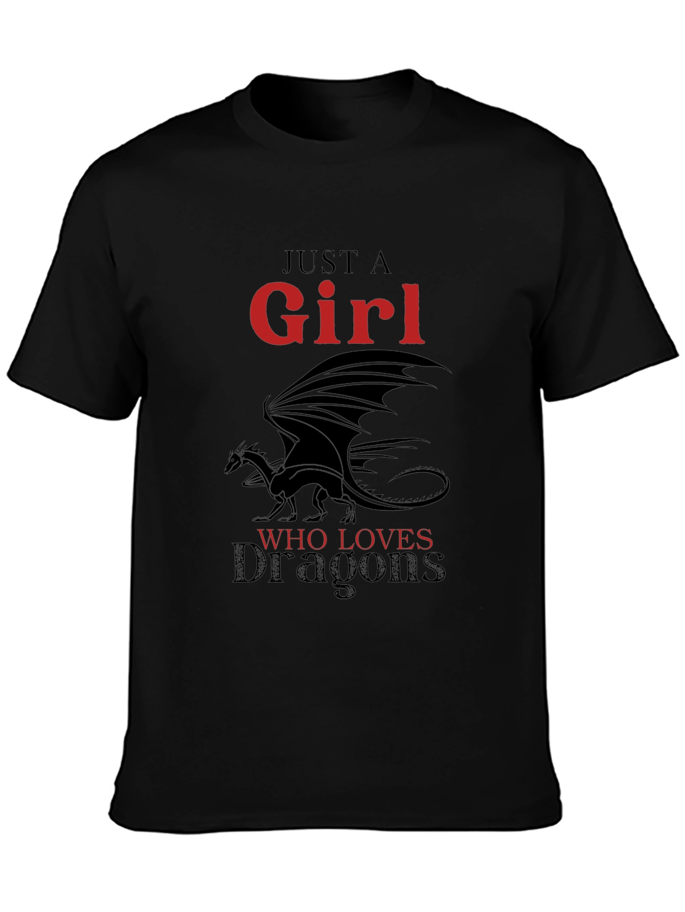 Black Just a Girl Who Loves Dragons T-Shirt view 3