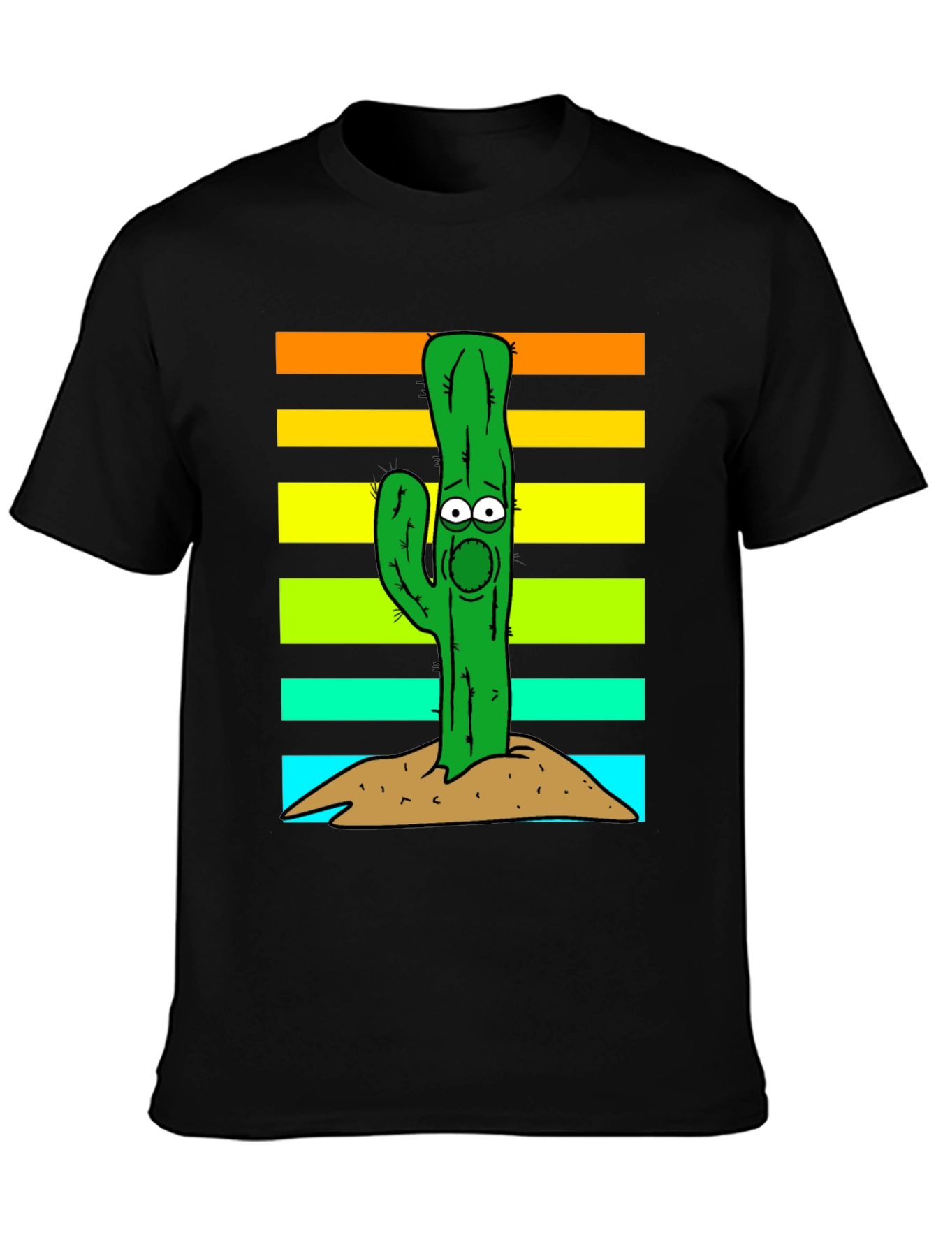 Black Cartoon Cactus Graphic T-Shirt view 3