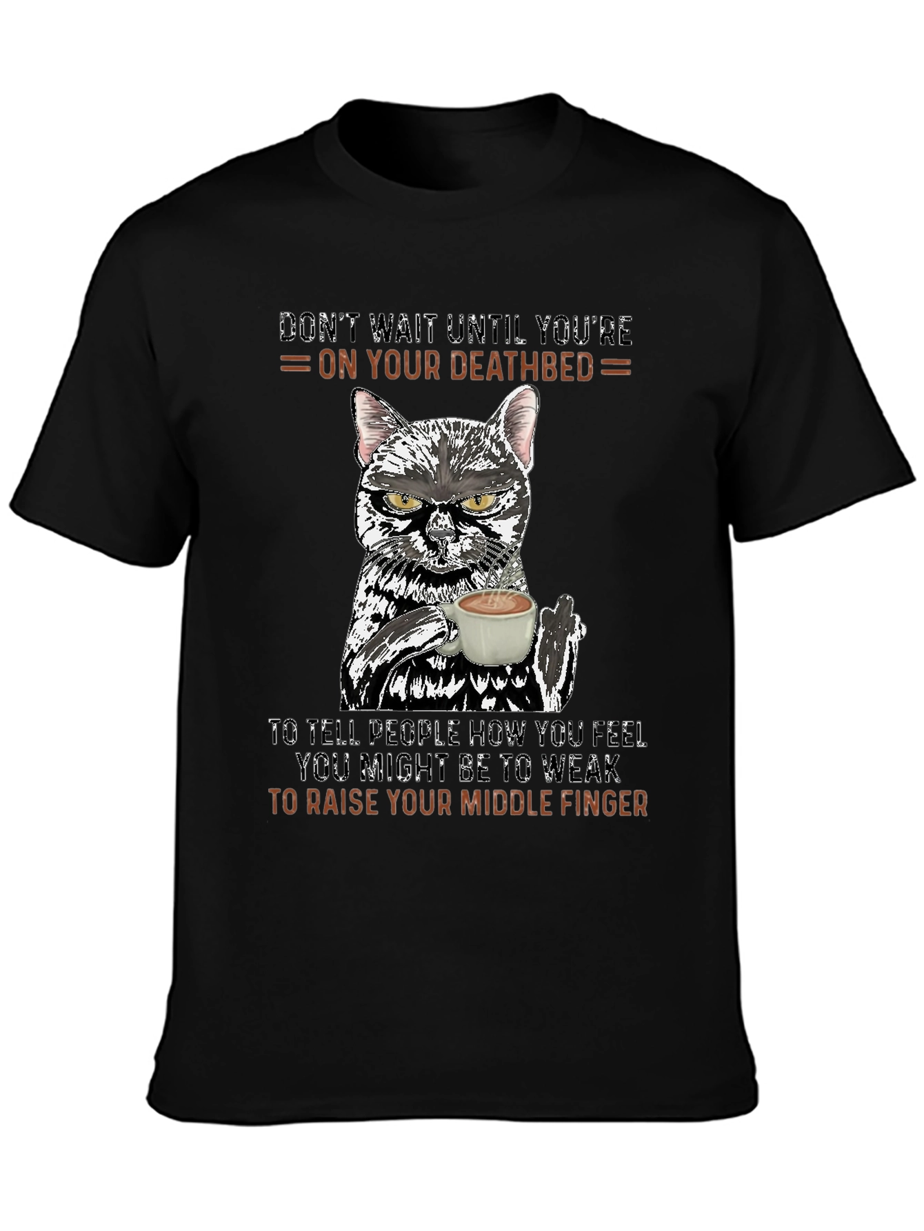 Black Funny Cat Middle Finger Graphic T-Shirt view 3