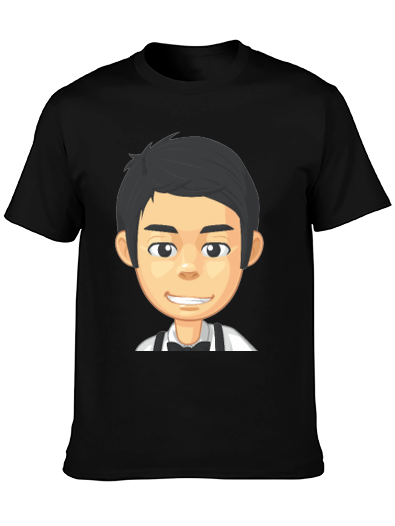 Black Cartoon Waiter Graphic Tee - Black Crew Neck T-Shirt view 3