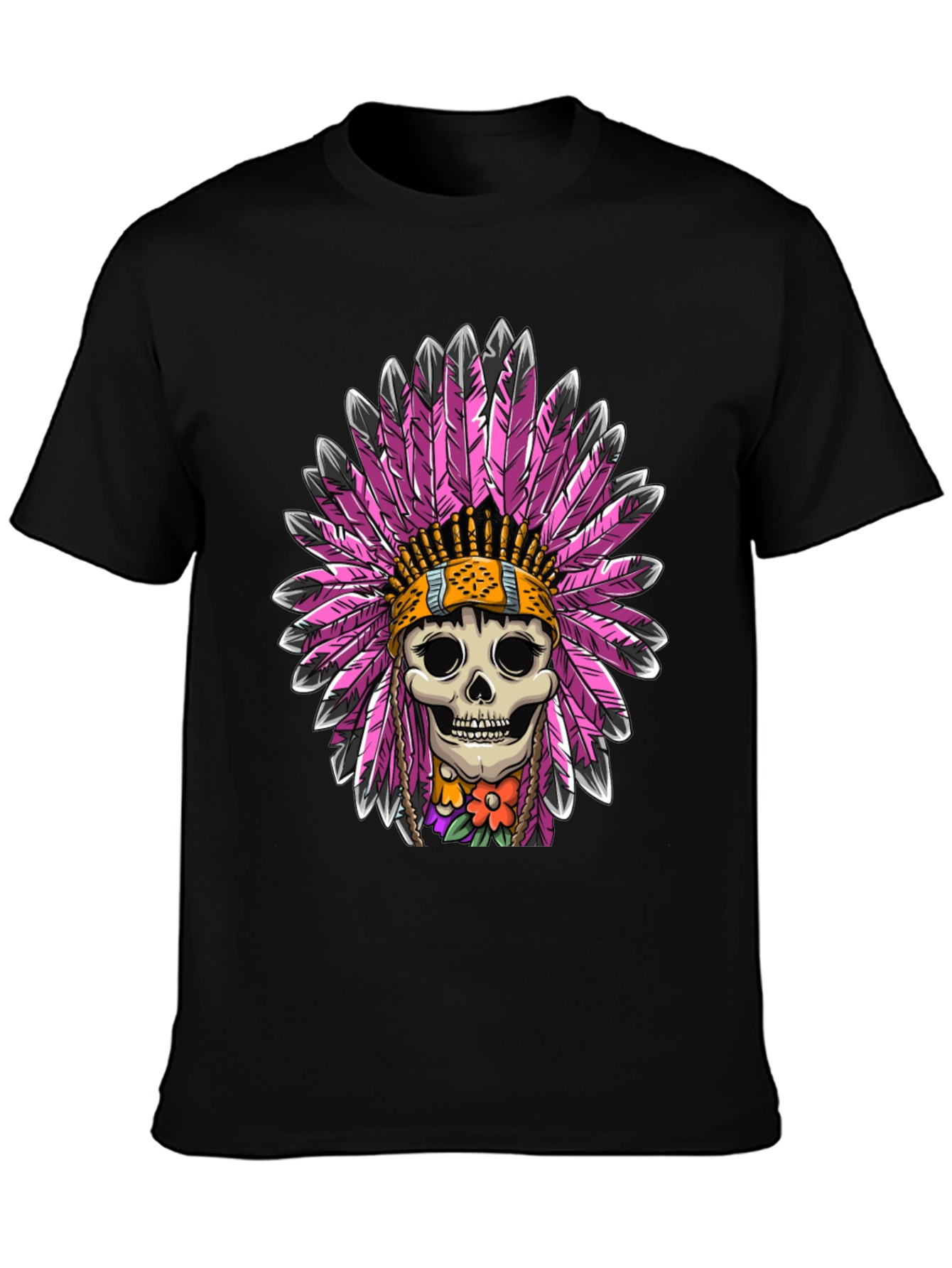 Black Skull Chief Feather Headdress T-Shirt view 3
