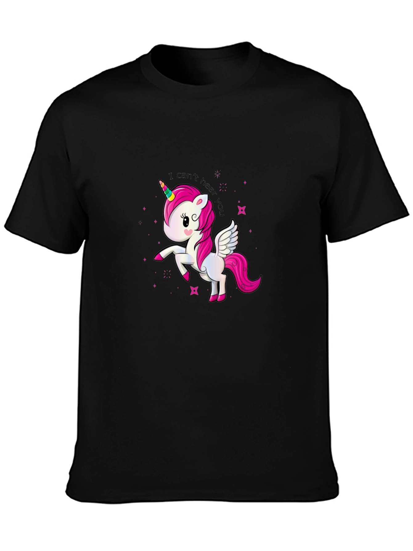 Black Funny Unicorn T-Shirt - I Can't Hear You! view 3