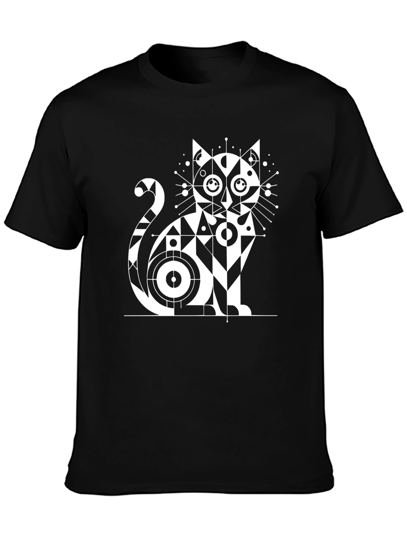 Black Geometric Cat Graphic T-Shirt - Modern Design view 3