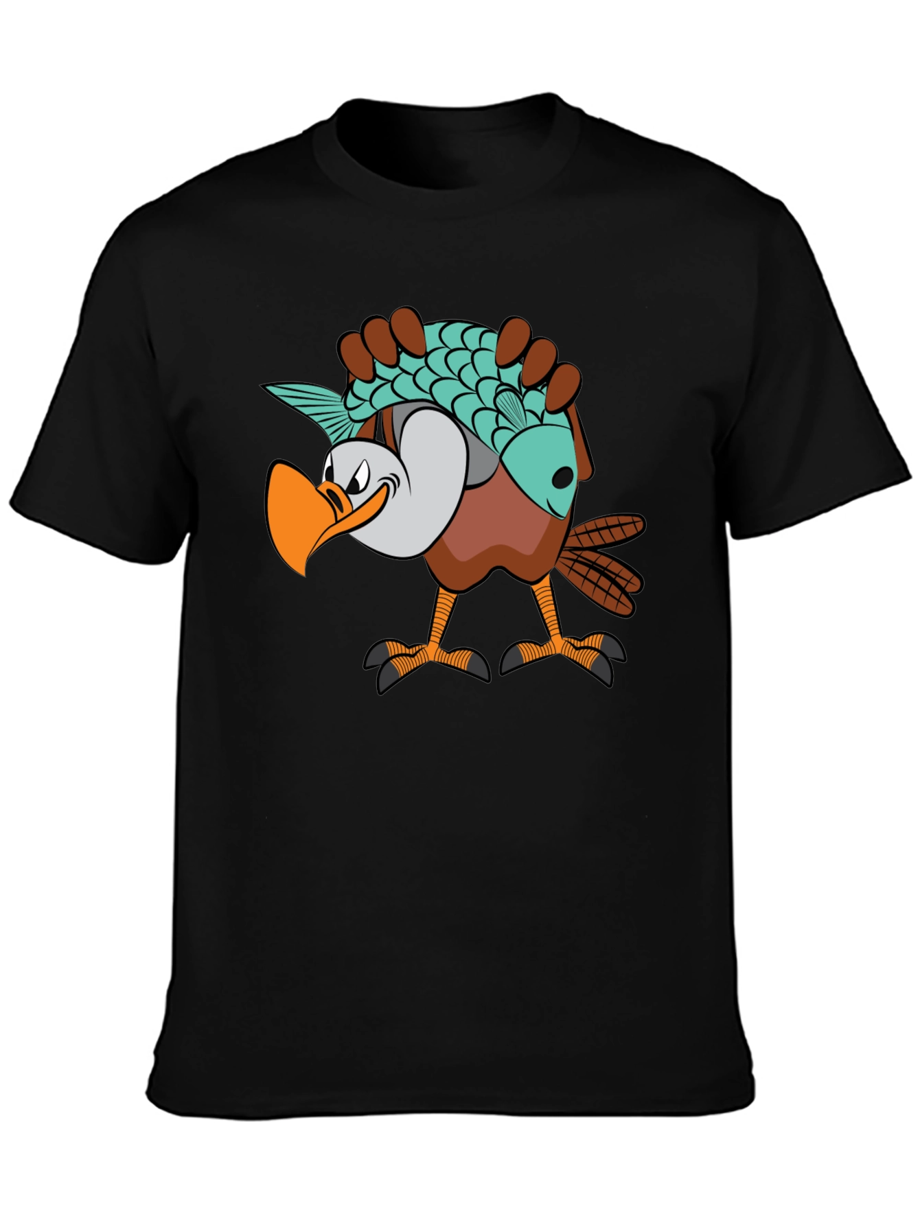 Black Funny Eagle Carrying Fish Graphic T-Shirt view 3