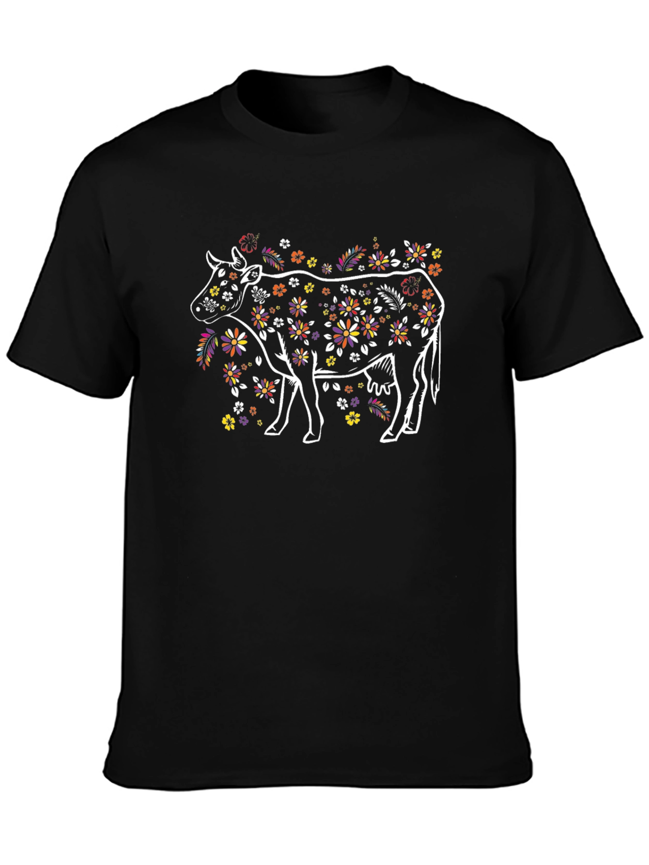 Black Floral Cow T-Shirt - Unique Graphic Tee view 3