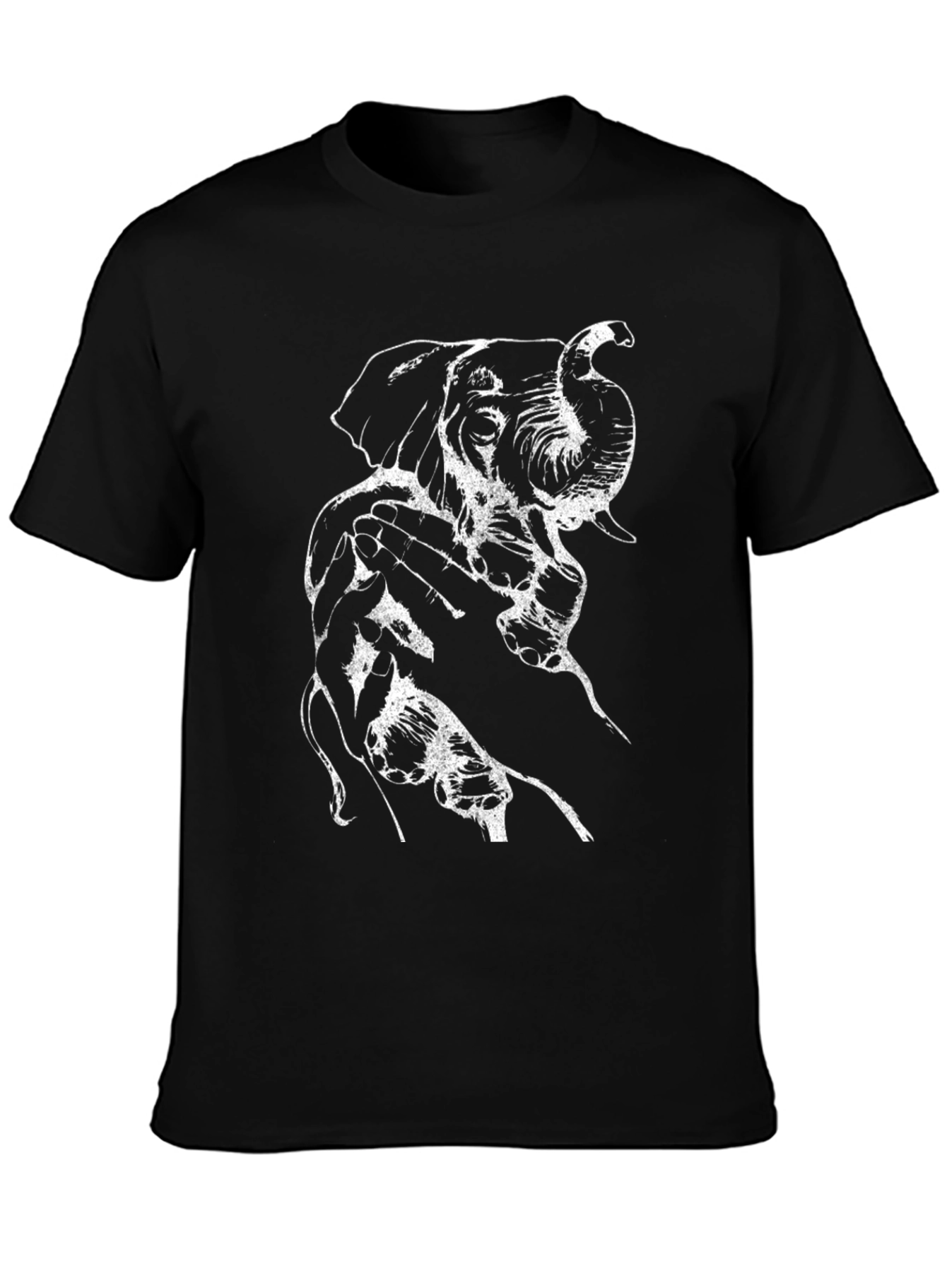 Black Elephant Hand Graphic Tee - Black Casual T-Shirt view 3
