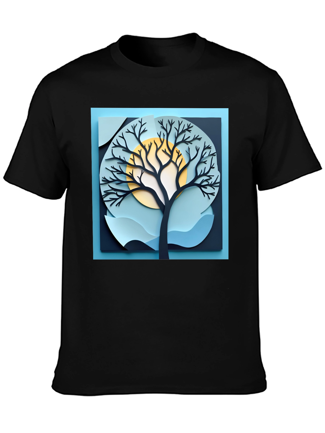 Black Stylish Tree Graphic Black T-Shirt view 3