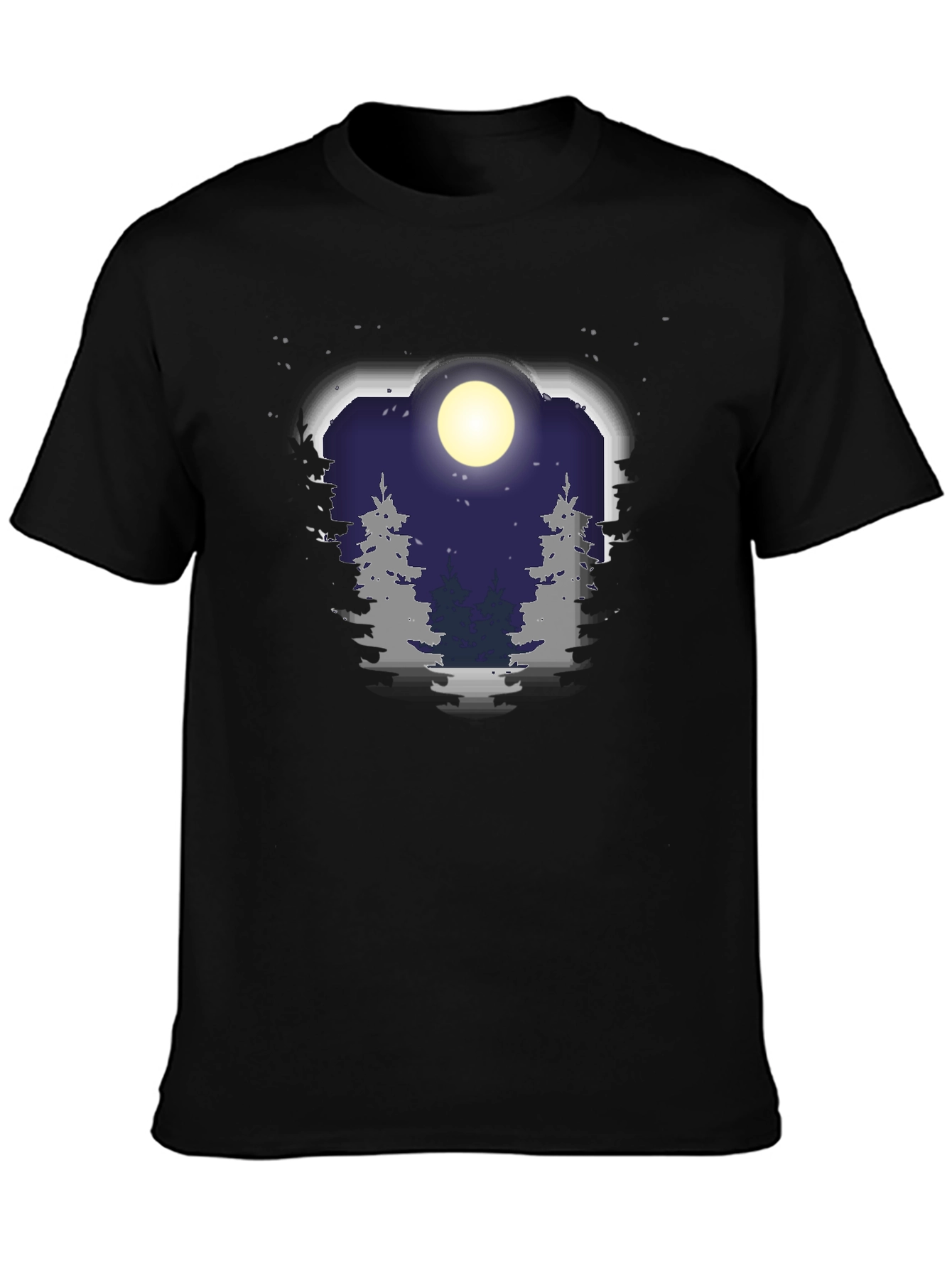 Black Night Forest Moon Graphic Tee - Unisex Black T-Shirt view 3