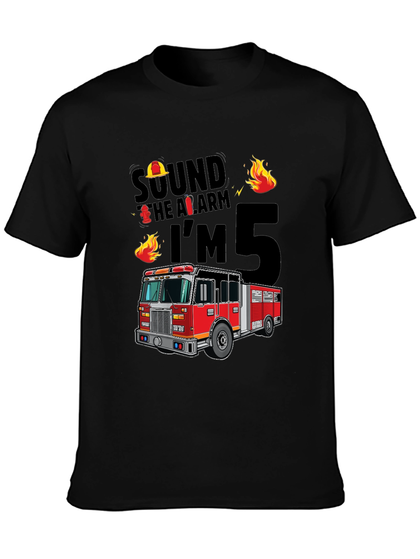 Black Fire Truck 5th Birthday T-Shirt view 3