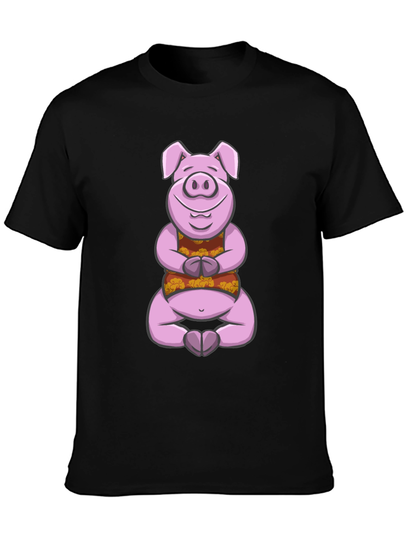 Black Meditating Pig Graphic Tee - Funny Yoga Shirt view 3