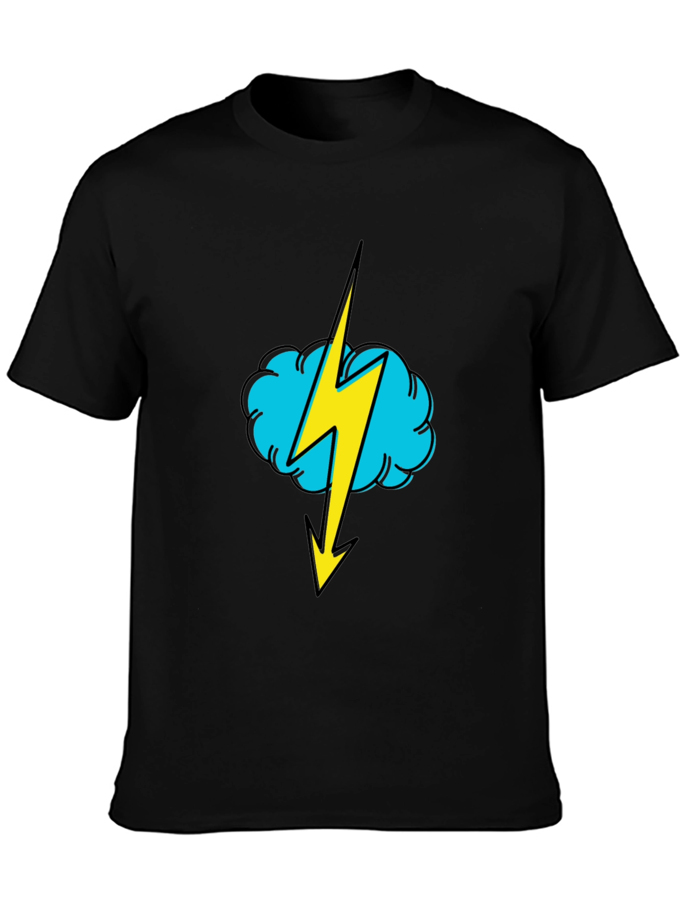 Black Black T-Shirt with Lightning Cloud Graphic view 3
