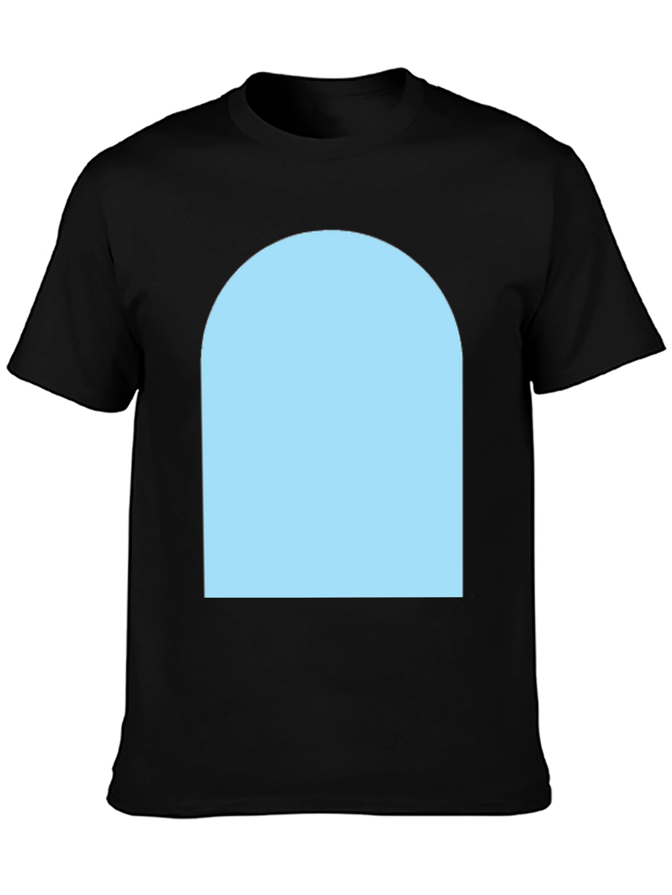 Black Black Crew Neck T-Shirt with Light Blue Arch Design view 3
