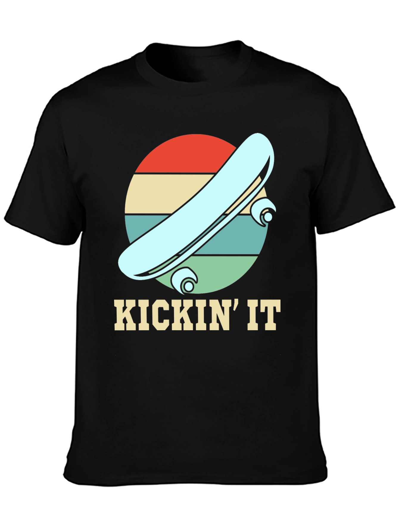 Black KICKIN' IT Skateboard Retro Tee view 3