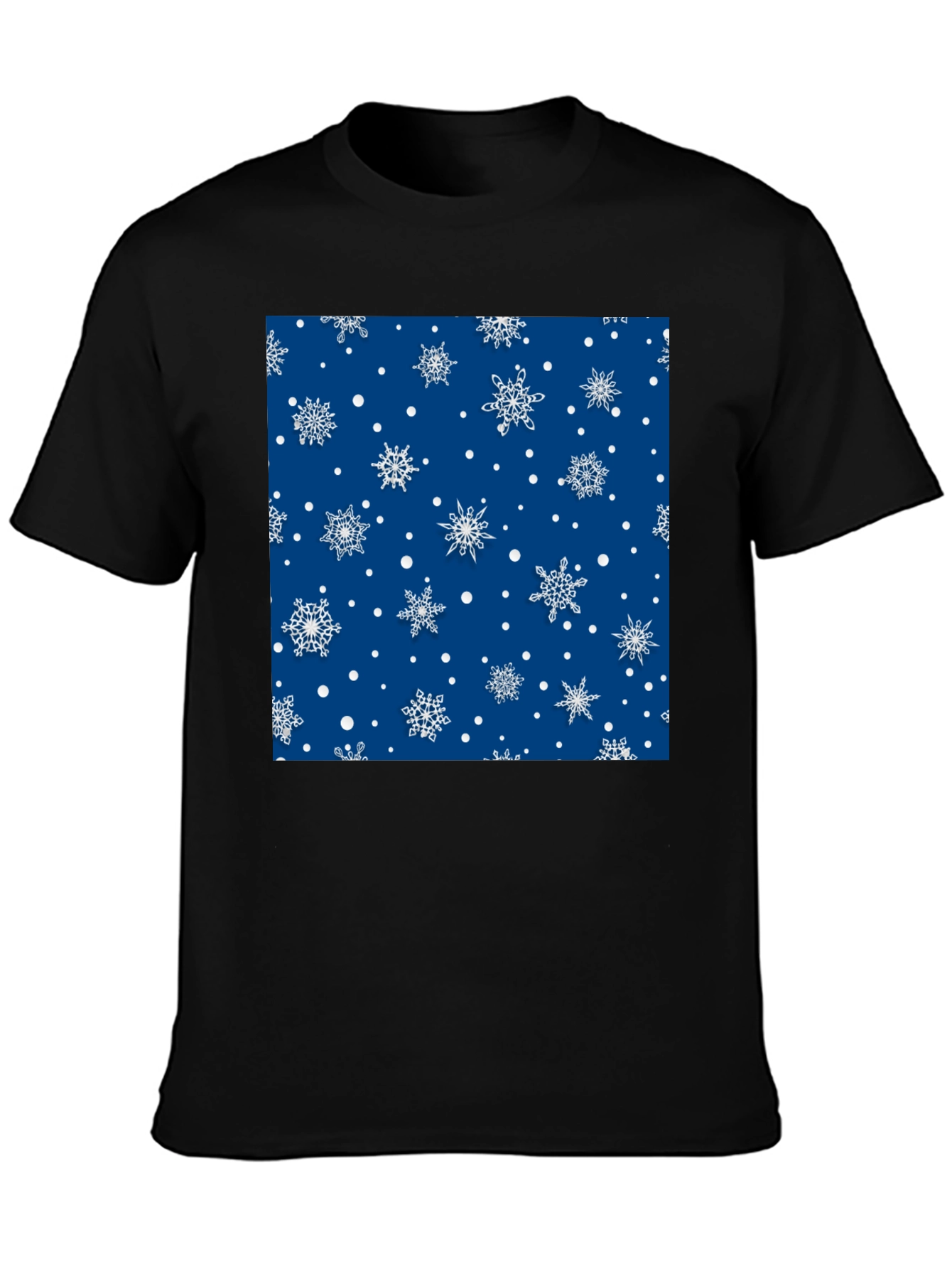 Black Festive Snowflake Pattern Black T-Shirt view 3