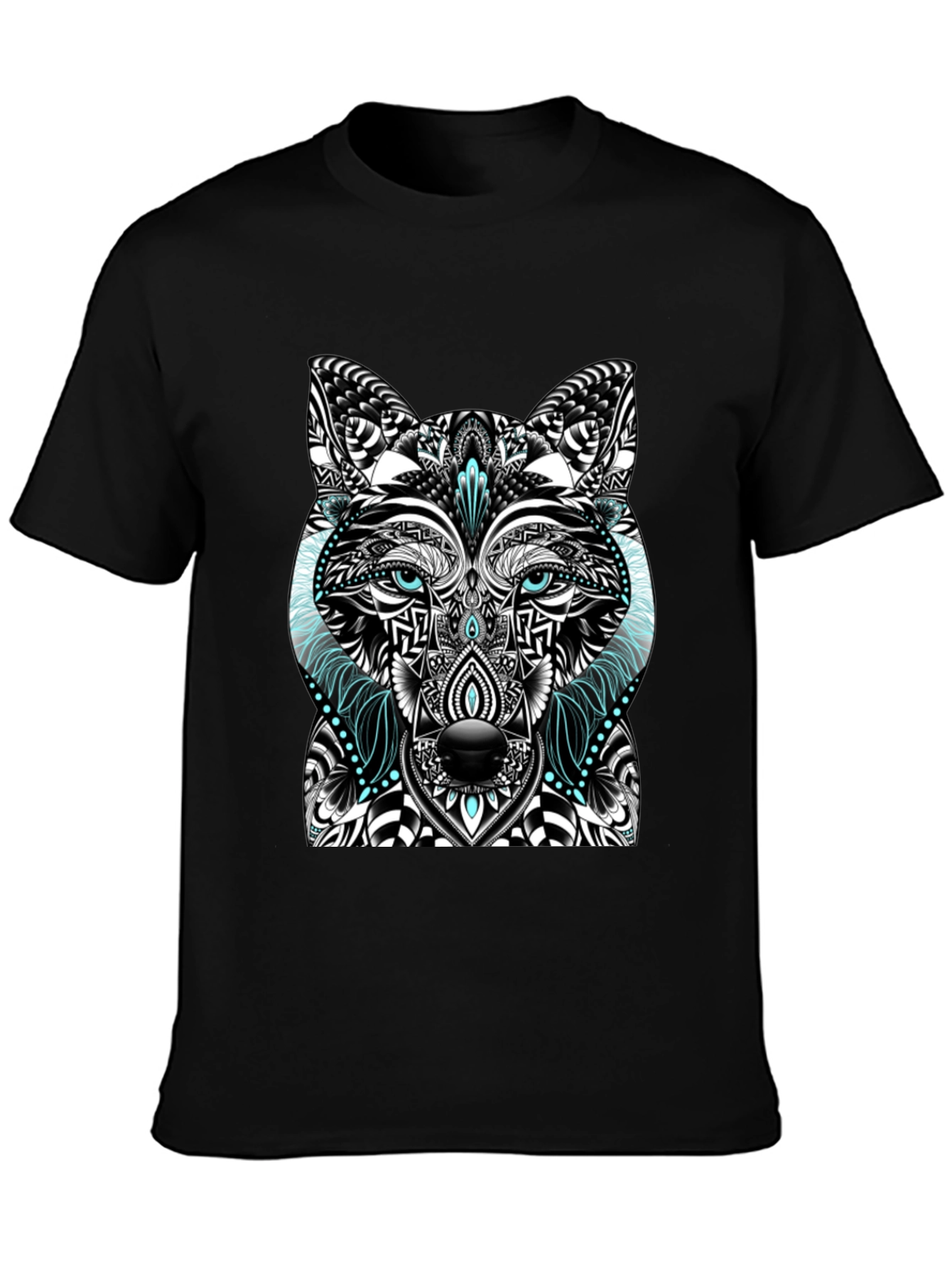 Black Wolf Graphic Print Men's Black T-Shirt view 3
