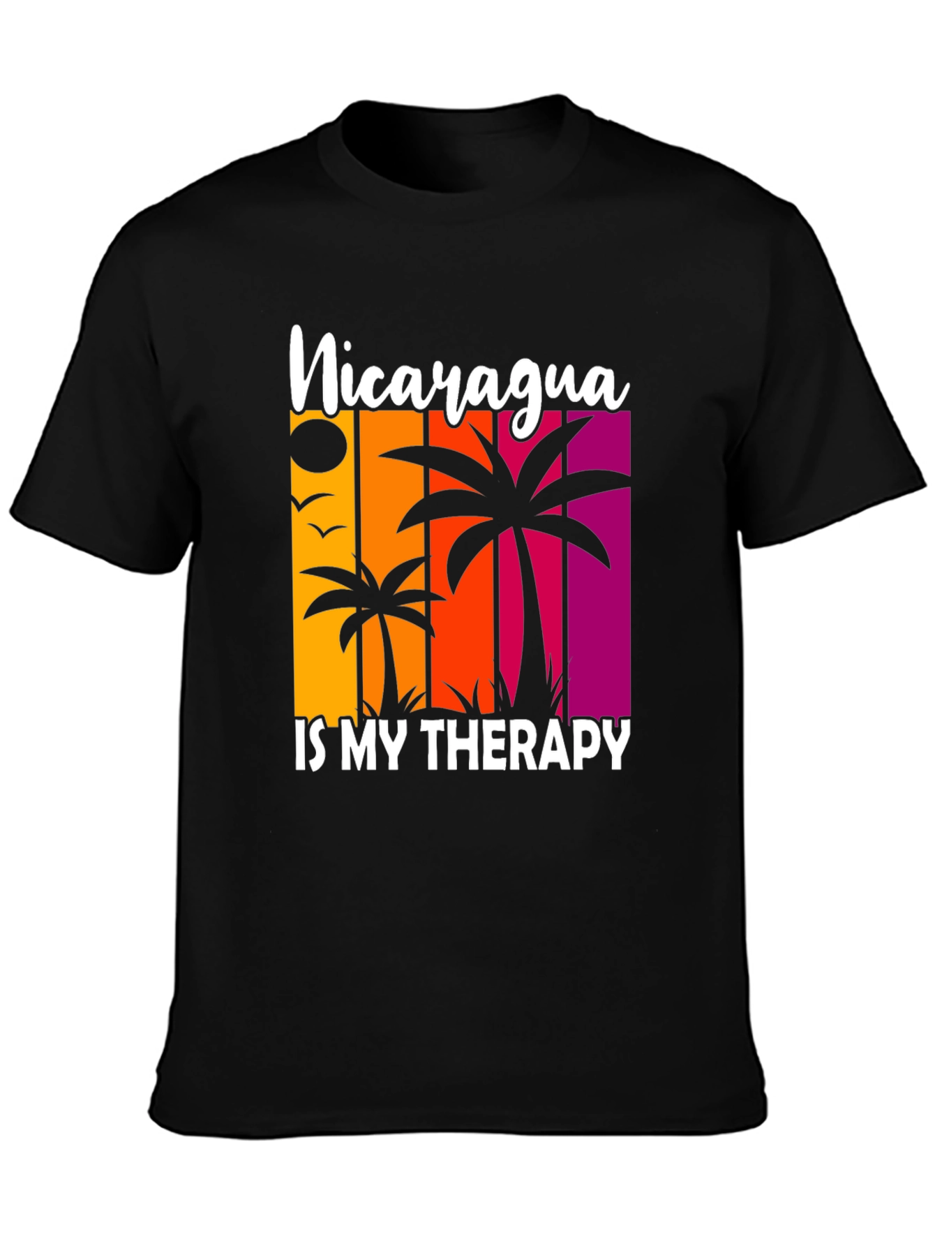 Black Nicaragua Therapy Graphic Tee, Tropical Palm Shirt view 3
