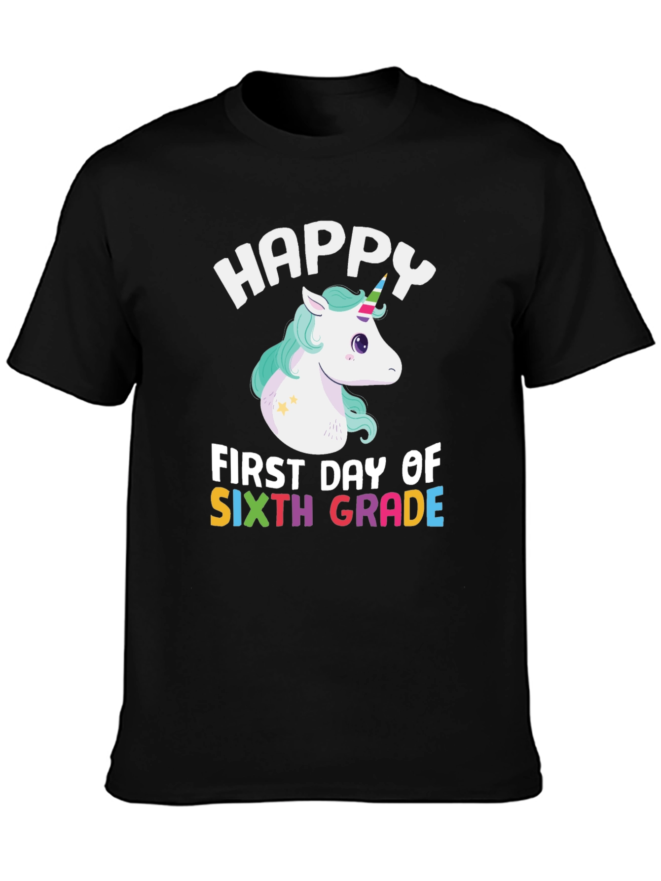 Black Happy 6th Grade Unicorn T-Shirt view 3