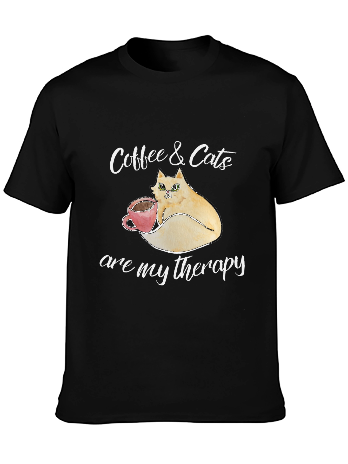 Black Coffee & Cats Therapy T-Shirt - Unique Design view 3