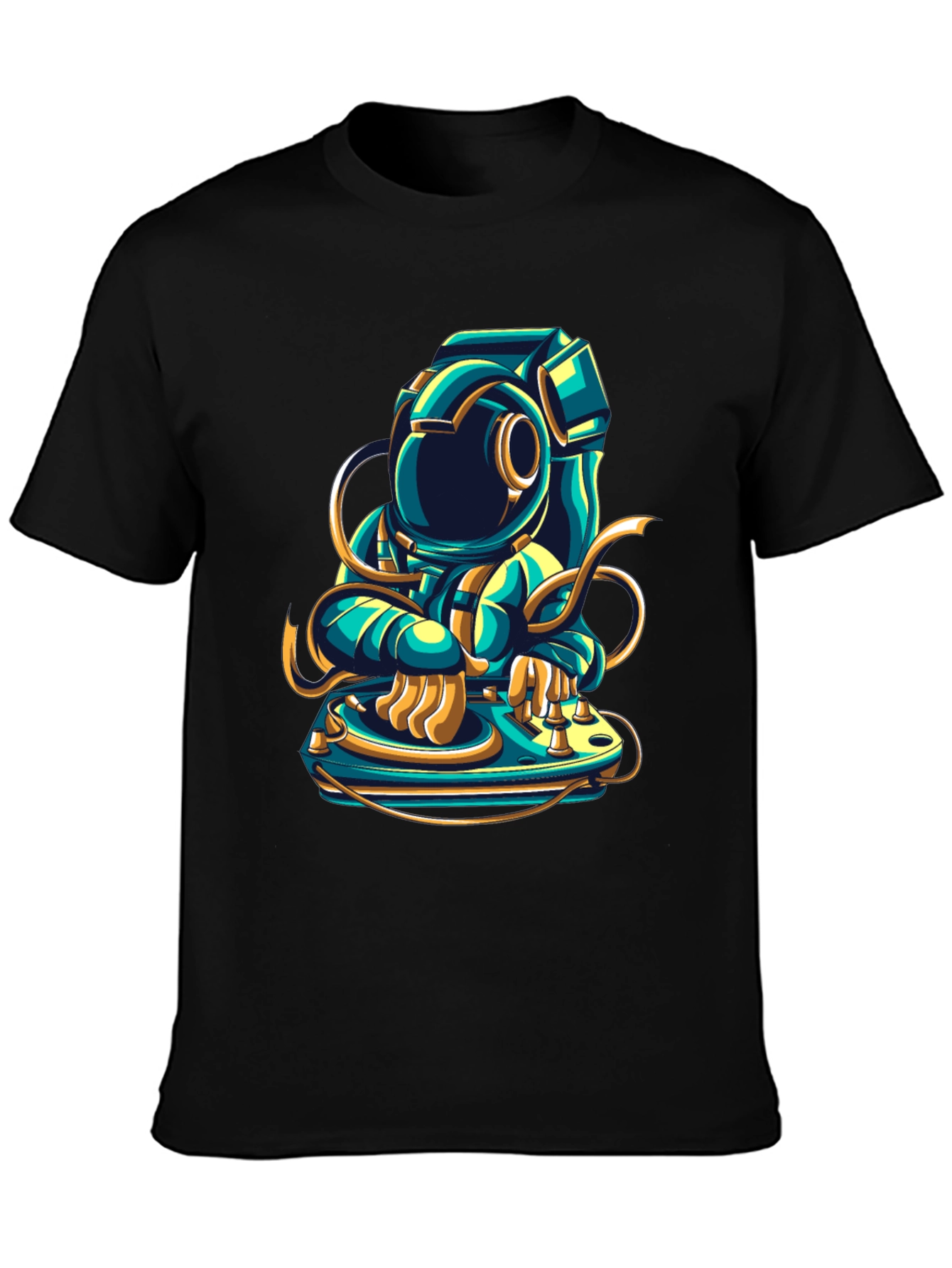 Black DJ Astronaut Graphic Tee - Cool Space Music Shirt view 3