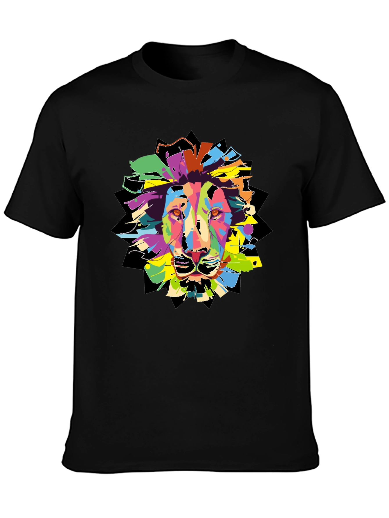 Black Colorful Lion Graphic T-Shirt - Men's Black Tee view 3