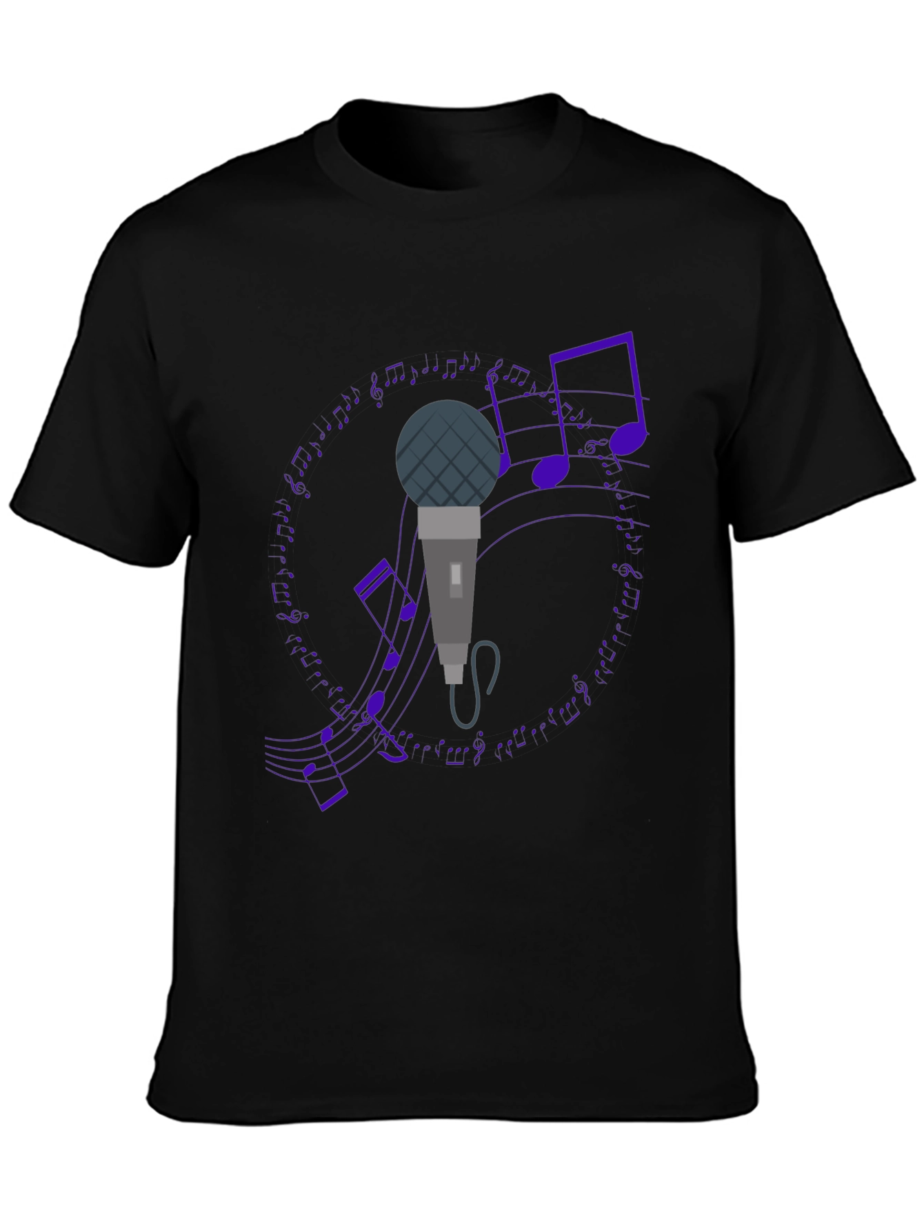 Black Microphone and Music Notes Black T-Shirt view 3