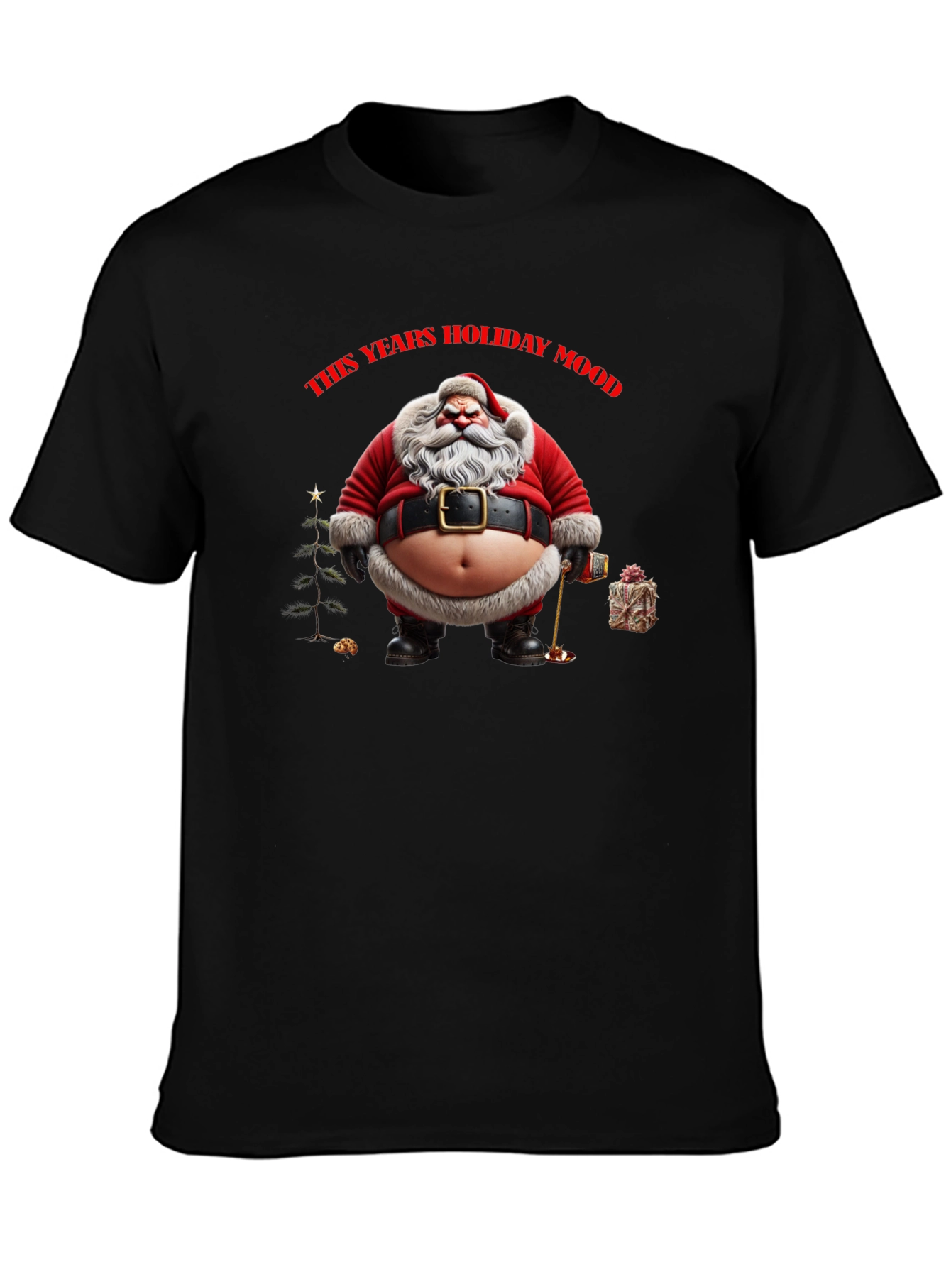 Black Holiday Santa T-Shirt view 3