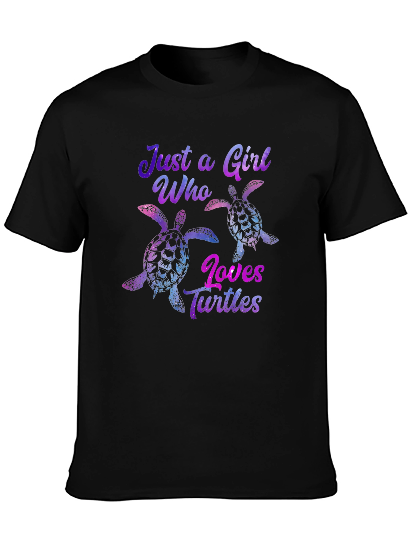 Black Just a Girl Who Loves Turtles Black T-Shirt view 3
