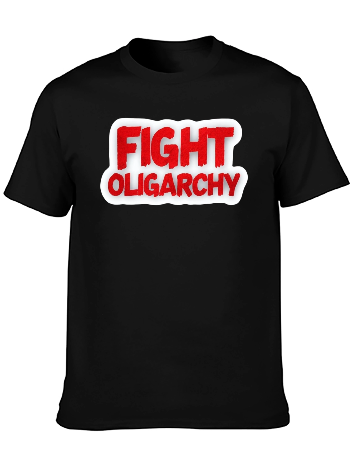 Black Fight Oligarchy T-Shirt - Red and White Graphic Tee view 3
