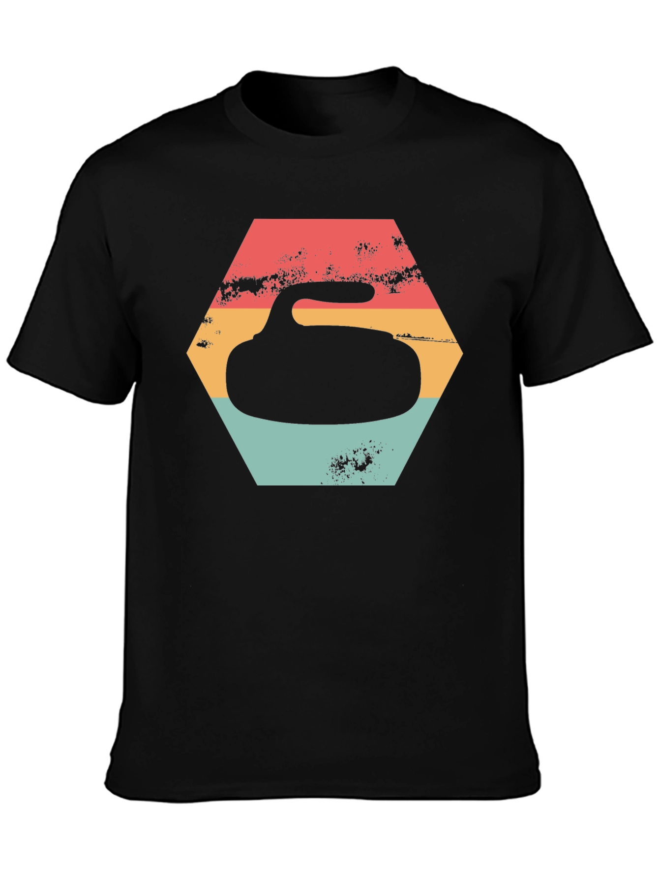 Black Retro Curling Stone Graphic Tee - Vintage Sports Shirt view 3