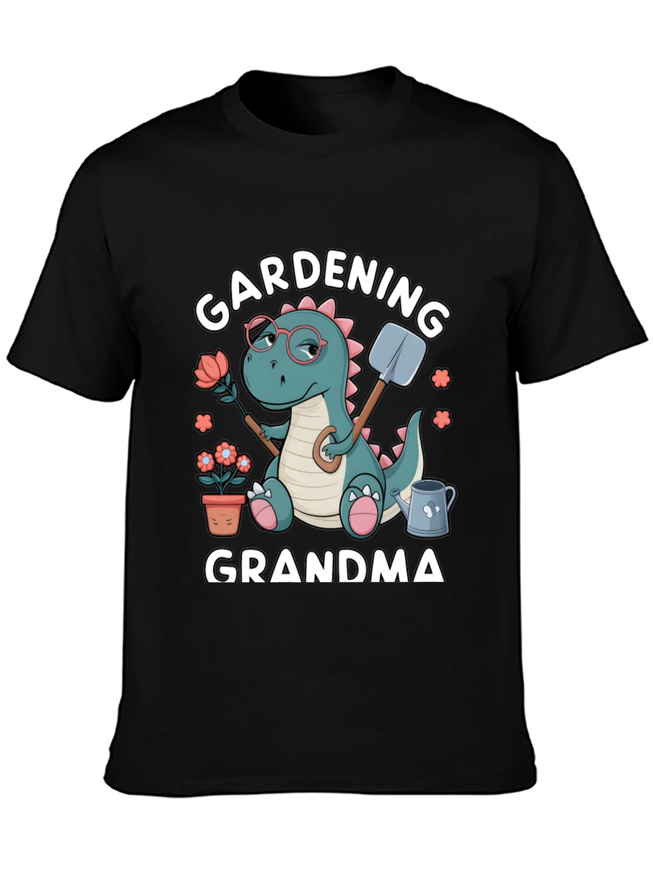 Black Gardening Grandma T-Shirt - Dinosaur Design view 3