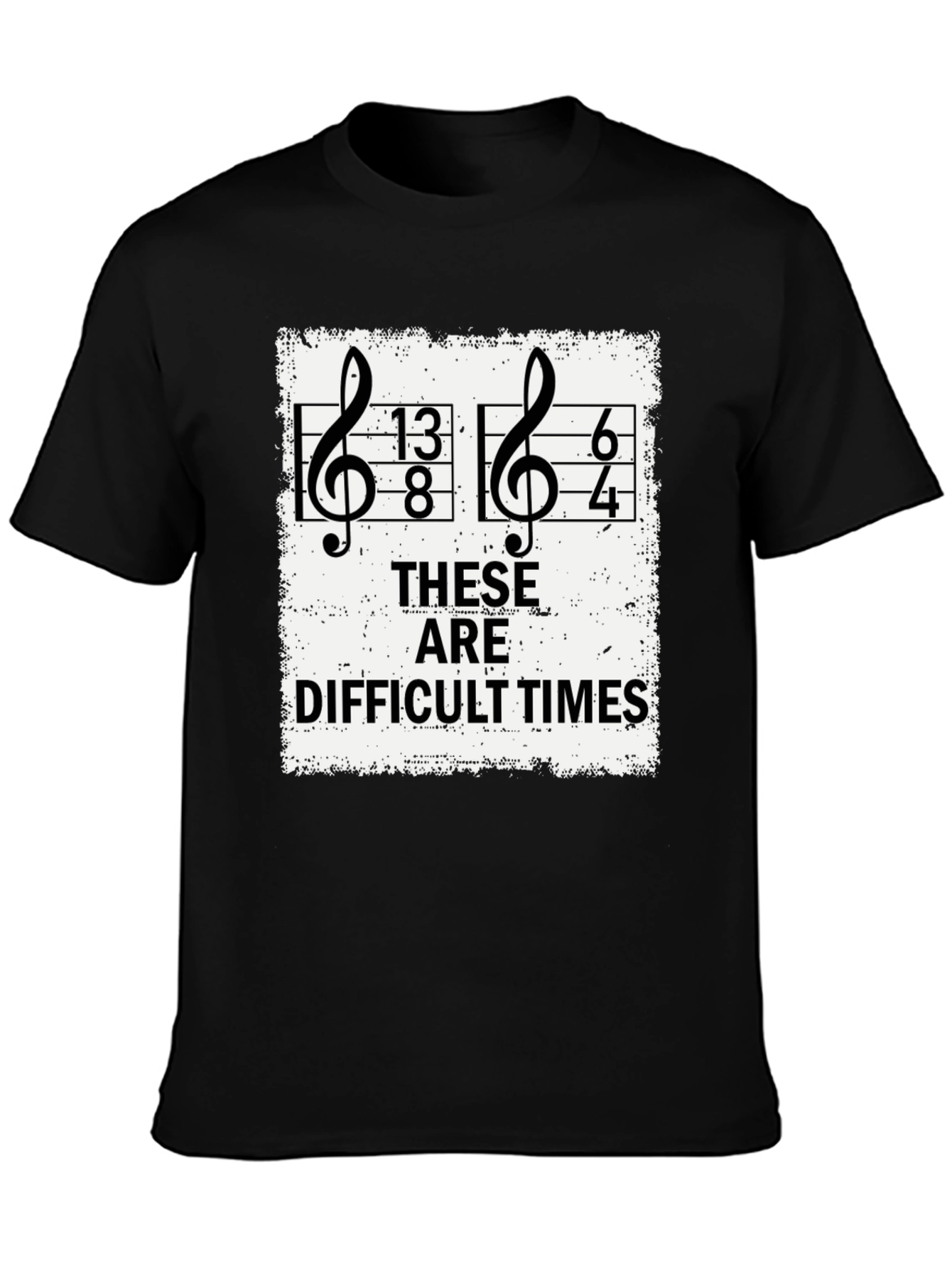 Black Difficult Times Music Pun T-Shirt view 3