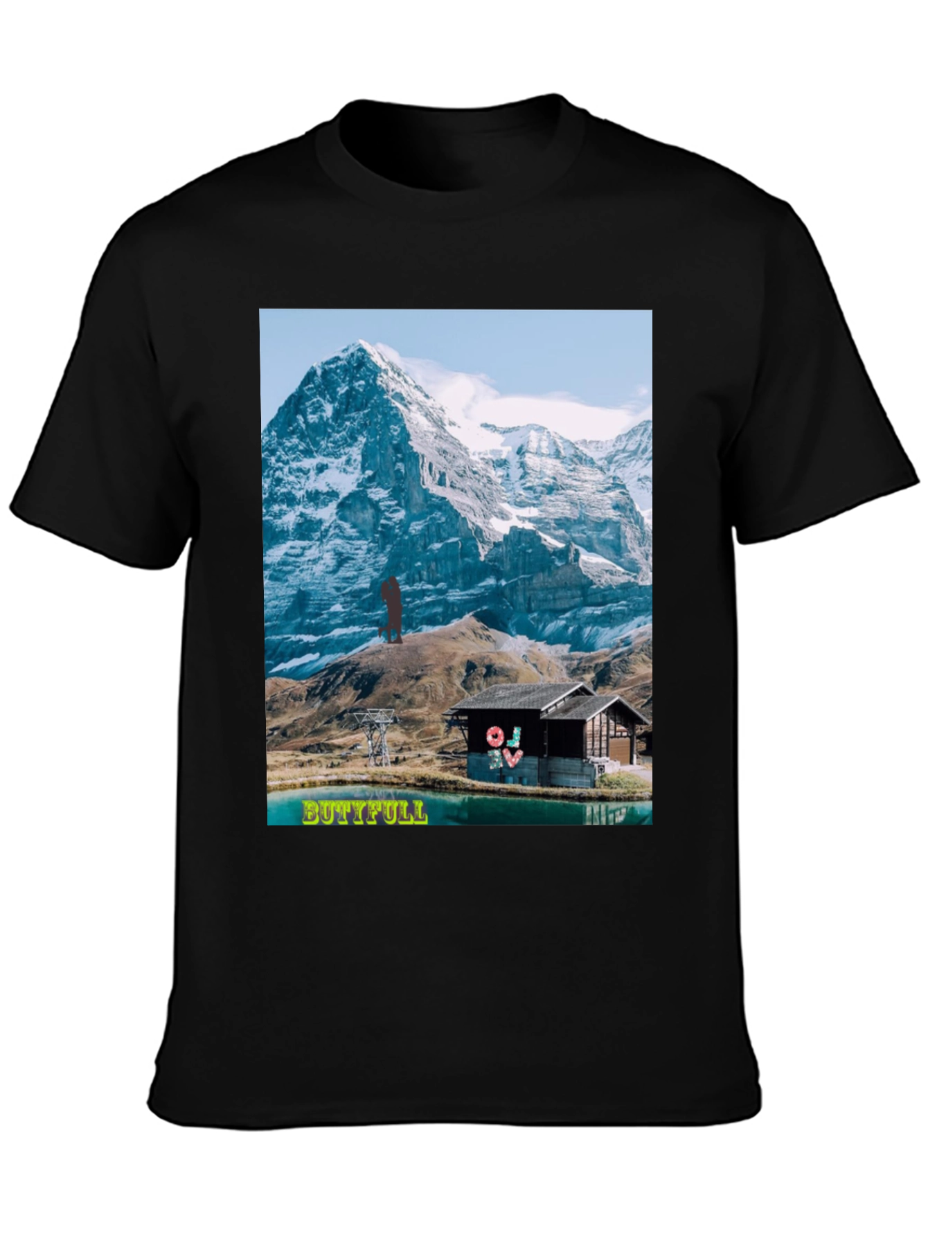 Black Mountain View Graphic Tee - "BUTTIFULL" Novelty Shirt view 3