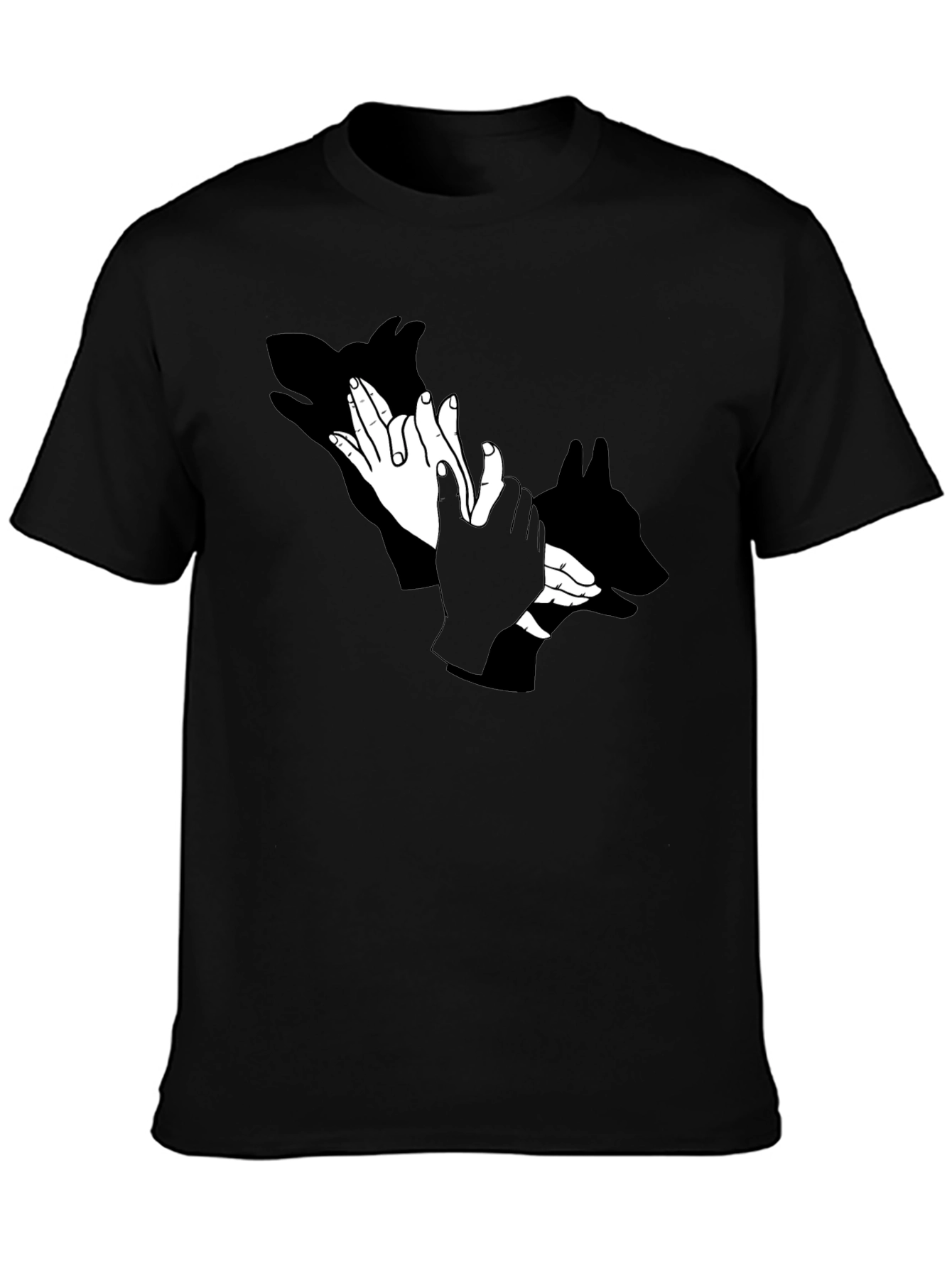 Black Shadow Puppet Hands Graphic Tee - Unique Design view 3