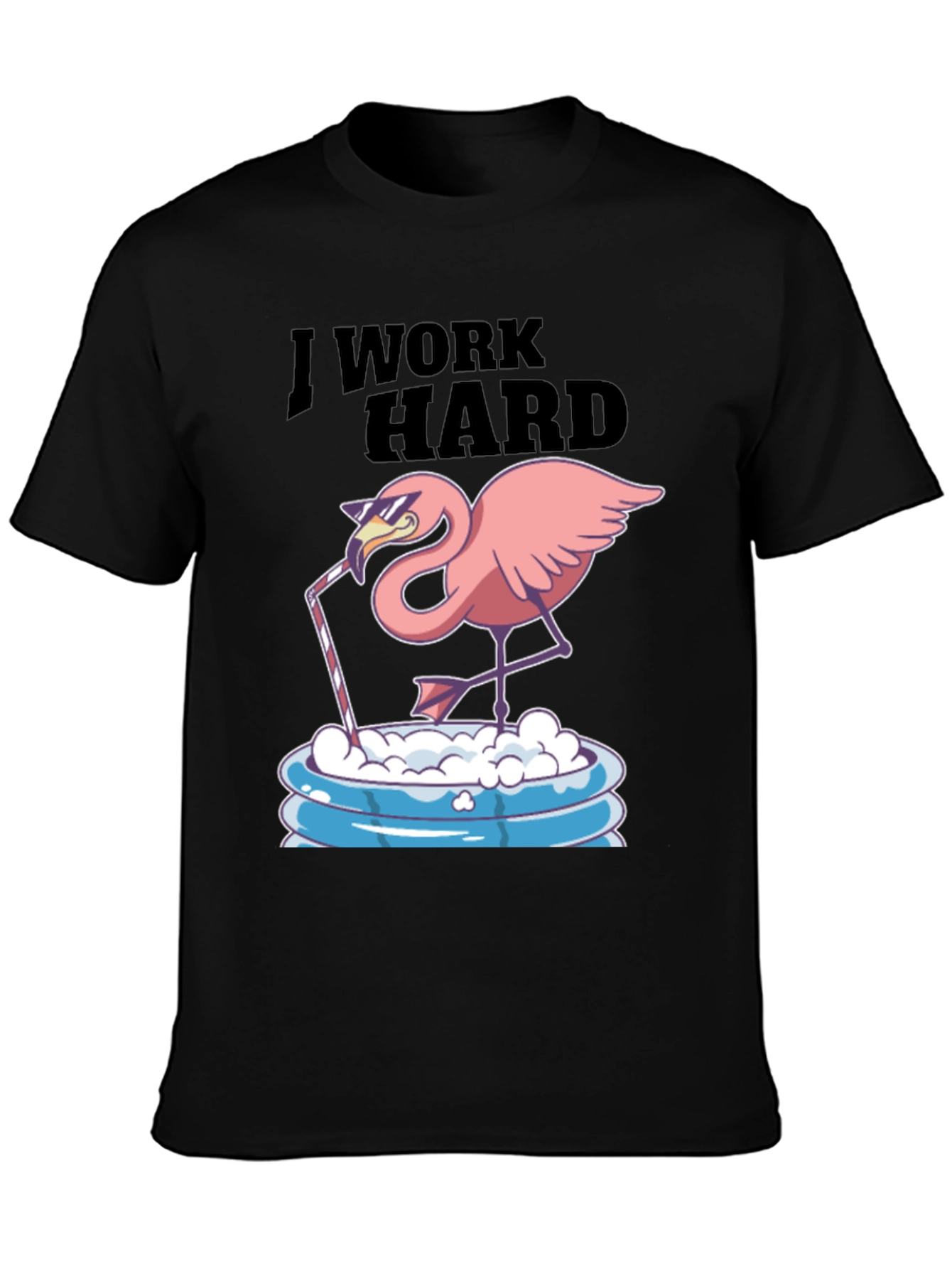 Black I Work Hard Flamingo T-Shirt - Funny Relaxing Tee view 3