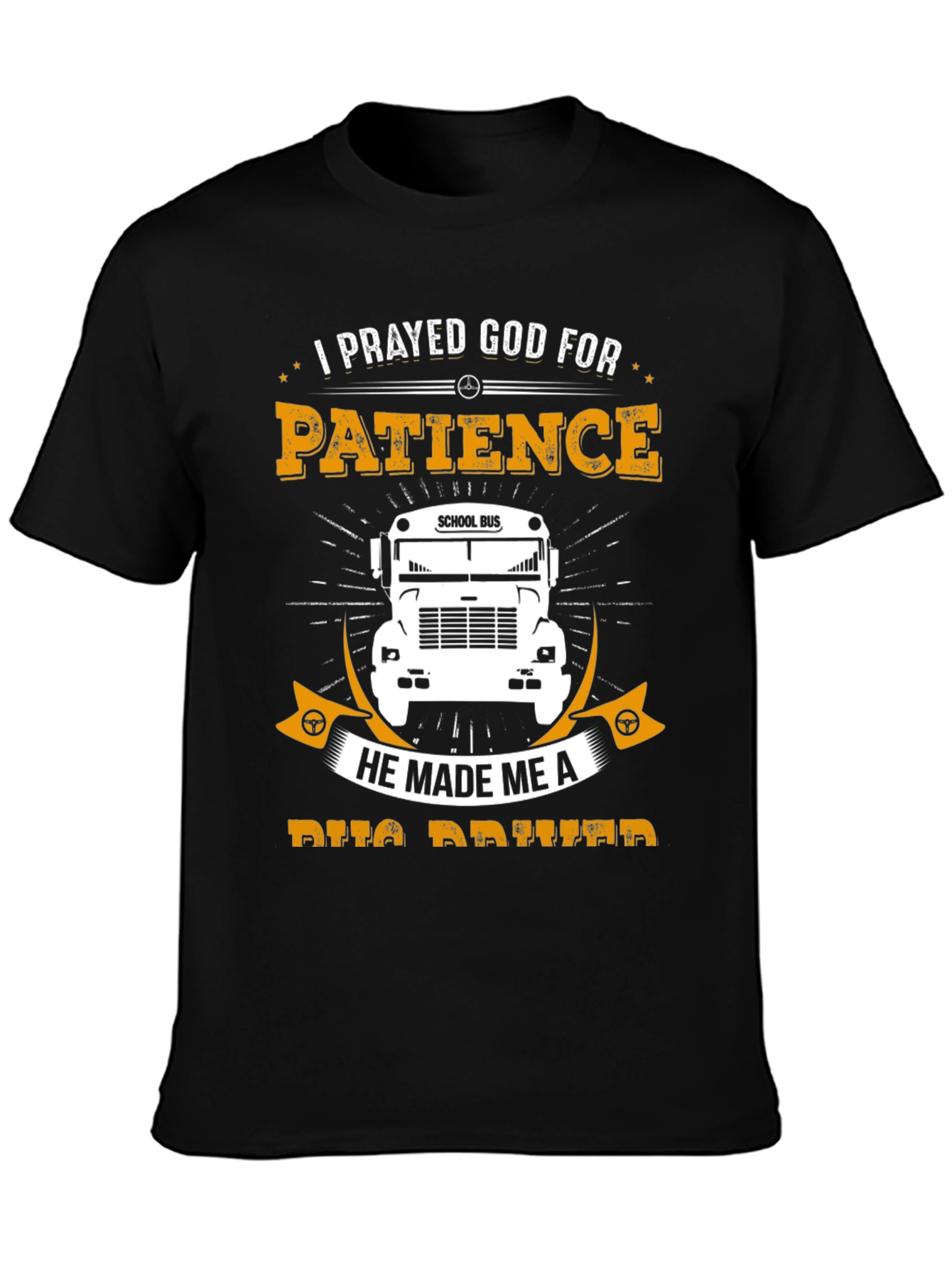 Black Patience School Bus Driver T-Shirt view 3