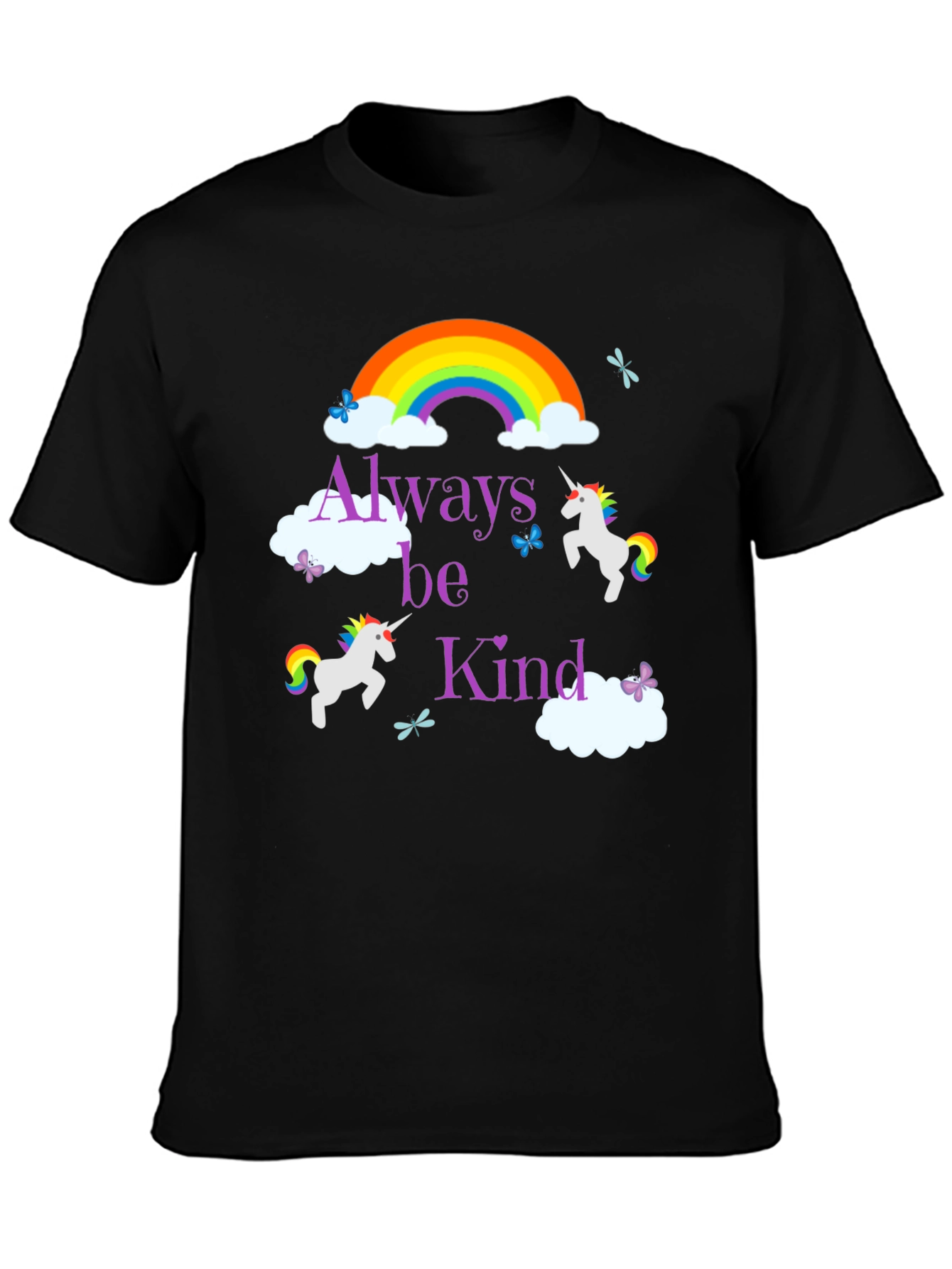 Black Always Be Kind Unicorn Rainbow T-Shirt view 3