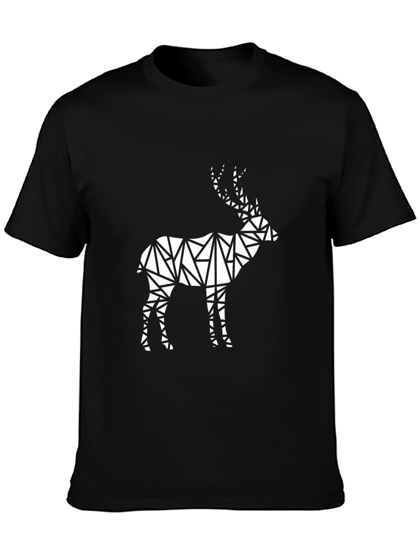 Black Geometric Deer Graphic Tee - Modern Black T-Shirt view 3