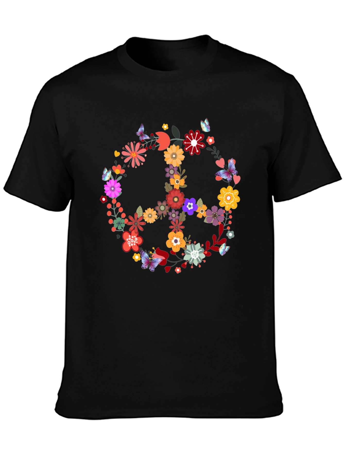 Black Floral Peace Sign Graphic Tee - Black view 3