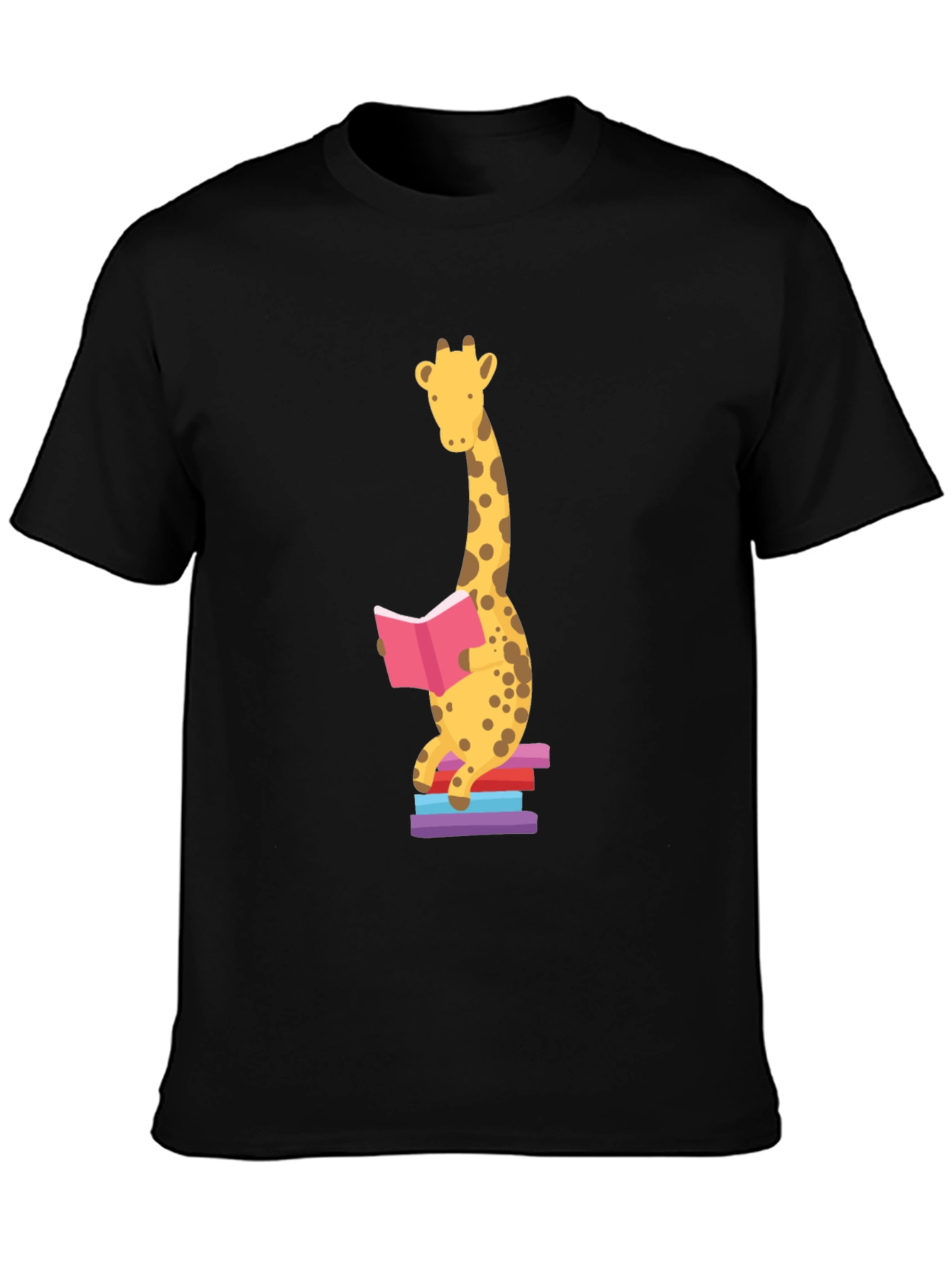 Black Reading Giraffe Graphic Tee - Soft Cotton Blend view 3