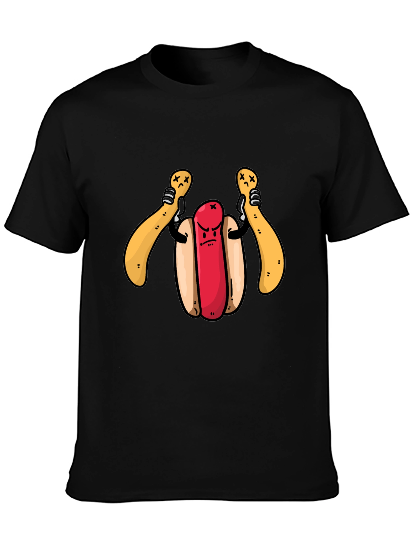 Black Funny Hotdog T-Shirt - Angry Dog view 3