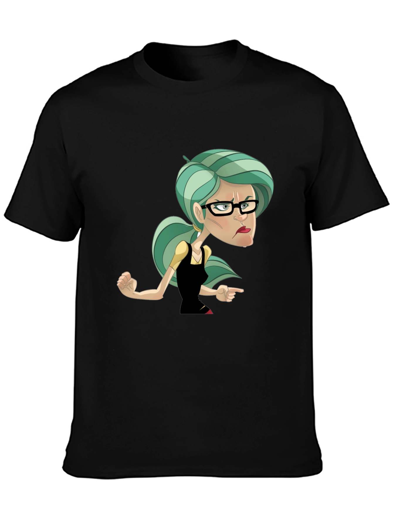 Black Sassy Cartoon Woman Graphic T-Shirt view 3