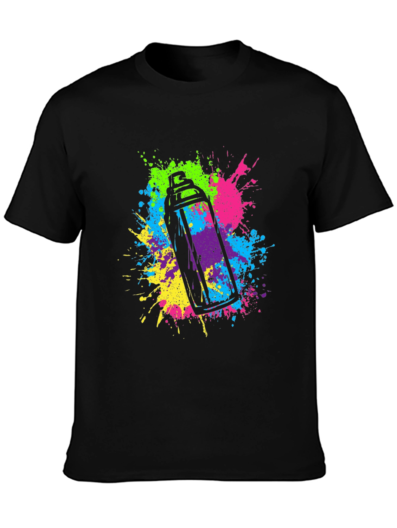 Black Colorful Spray Paint Graphic T-Shirt view 3