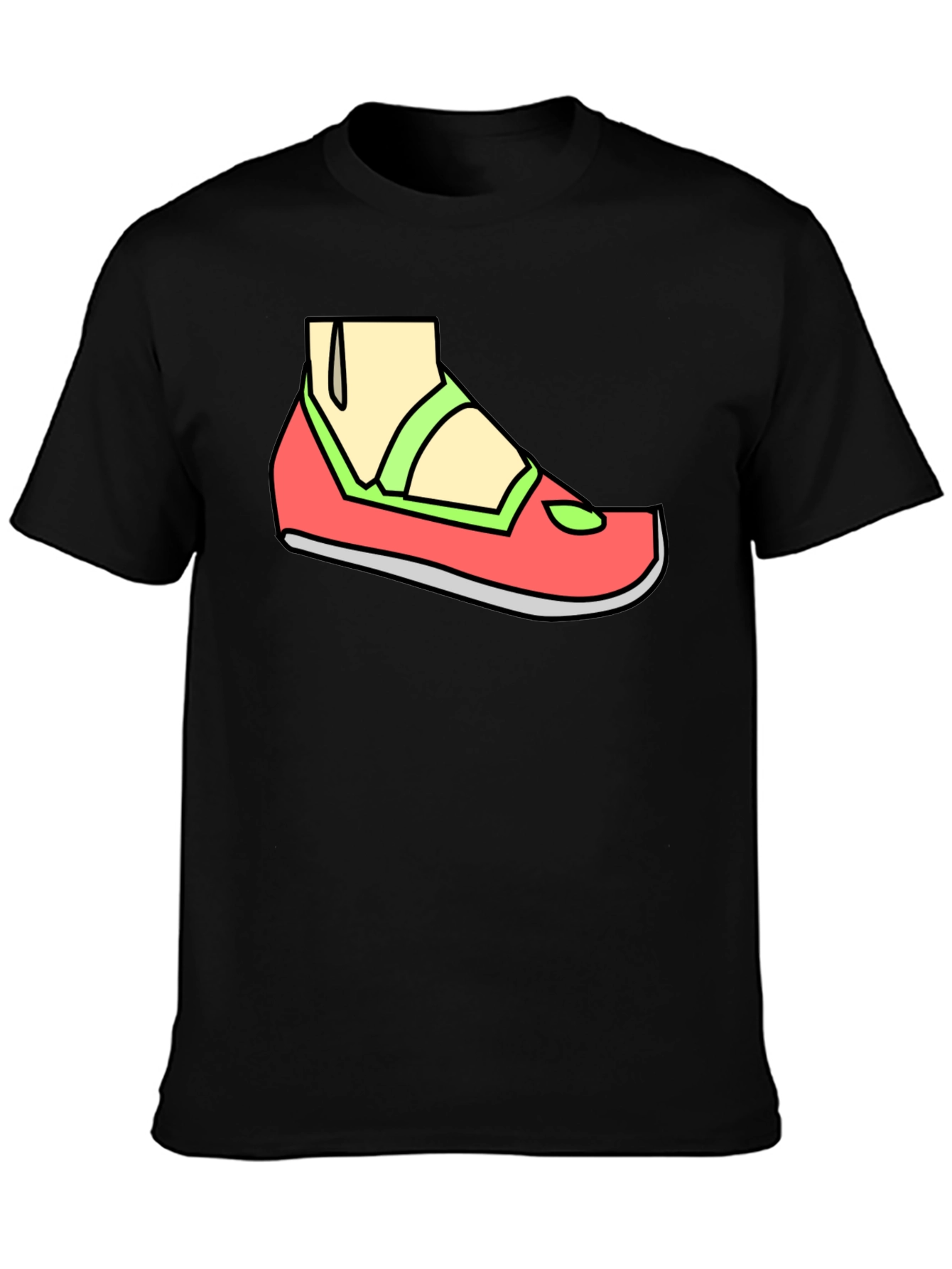 Black Cartoon Shoe T-Shirt - Casual Black Tee view 3