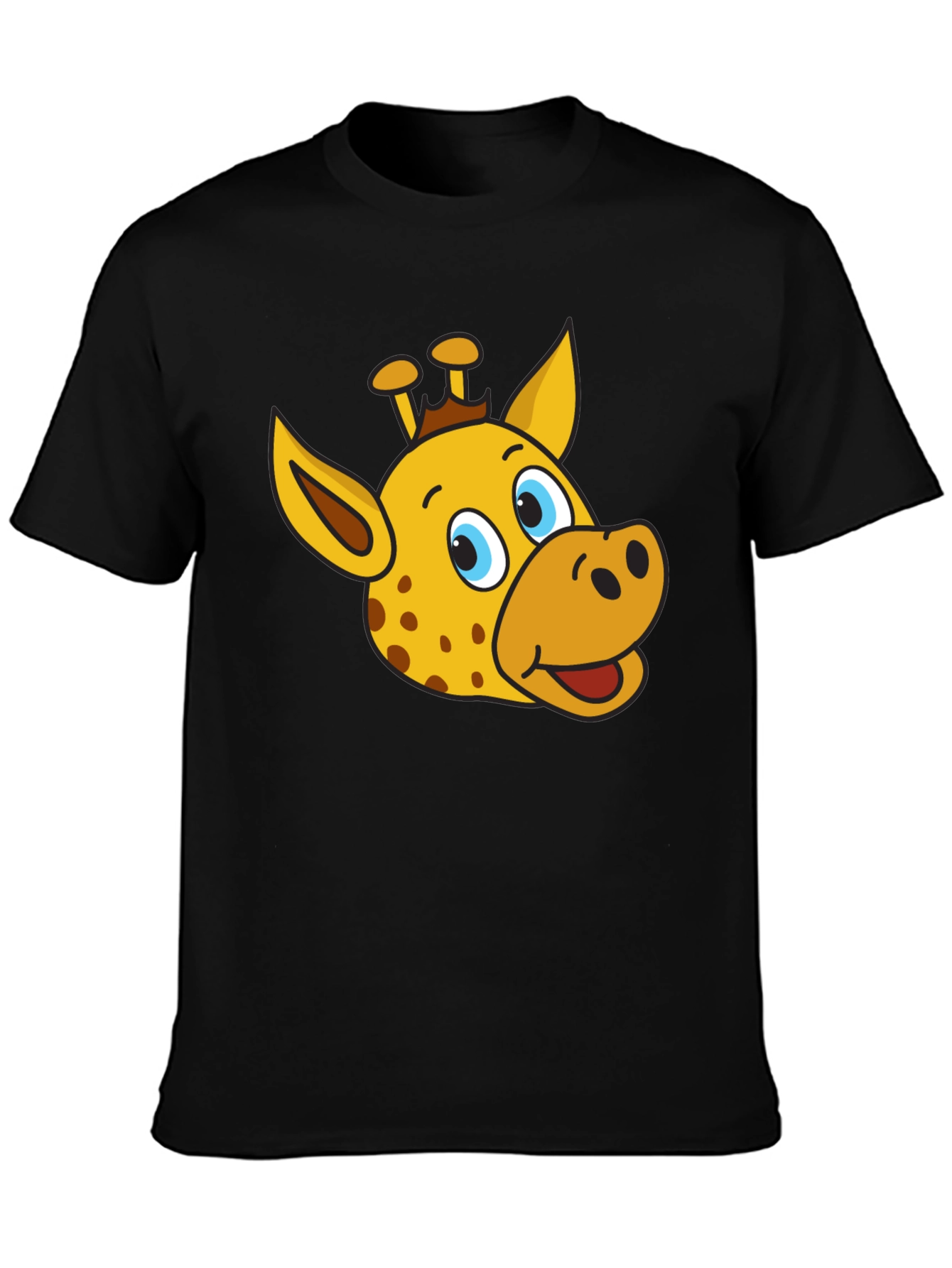 Black Giraffe Cartoon Graphic Tee - Black T-Shirt view 3