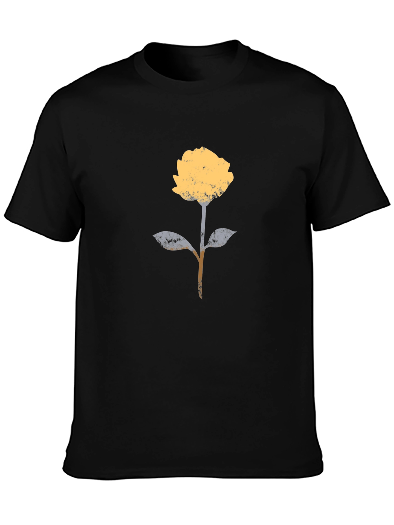 Black Modern Floral Graphic T-Shirt - Black Cotton Blend view 3