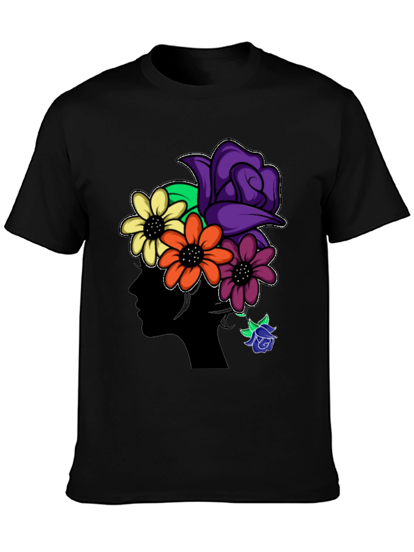 Black Floral Silhouette Black T-Shirt view 3